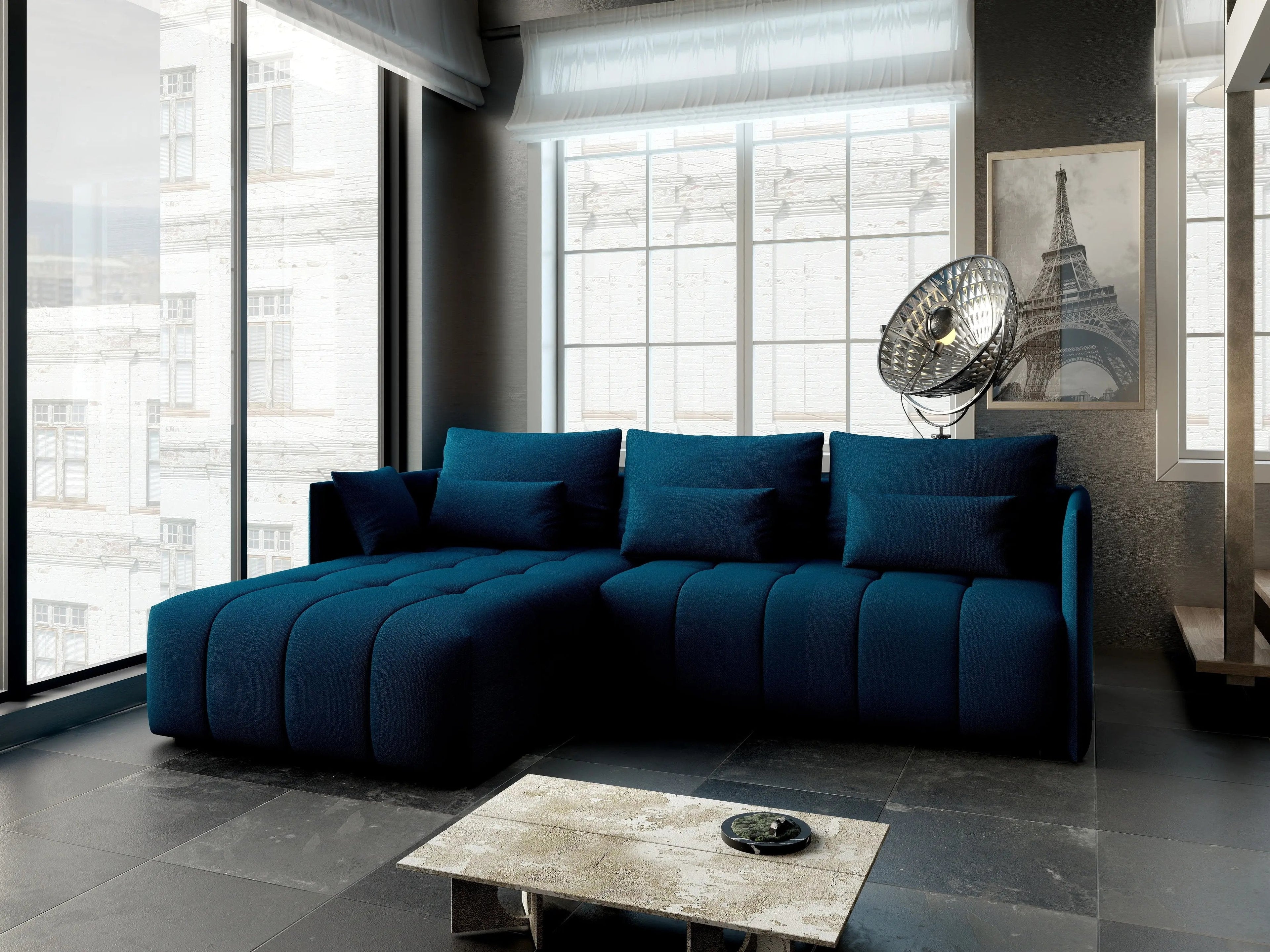Colțar extensibil dumonde cu ladă de depozitare si sezut confortabil din spuma high-density, Malta Enjoy Petrol 235x185 cm