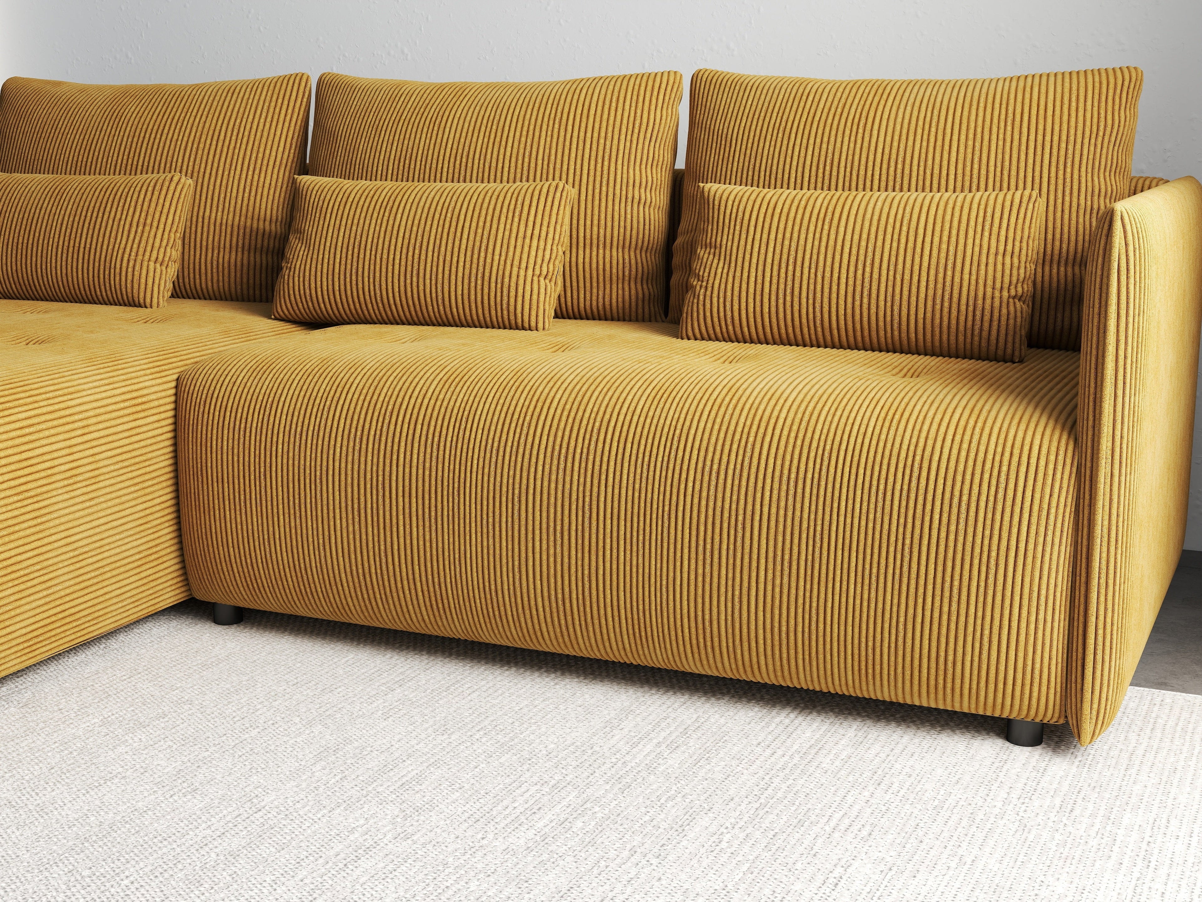 Colțar extensibil dumonde cu ladă de depozitare si sezut confortabil din spuma high-density, Malta Zoom Mustar II 235x185 cm