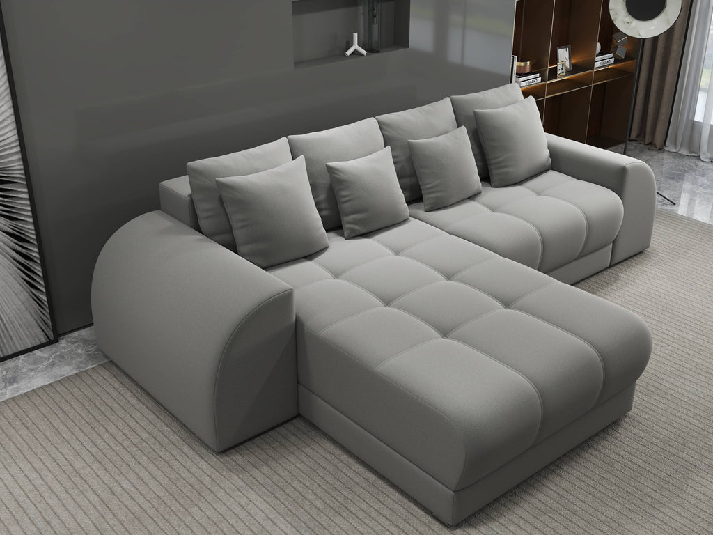 Colțar extensibil dumonde cu ladă de depozitare si sezut confortabil din spuma high-density, Verona Royal Gri 290x185 cm
