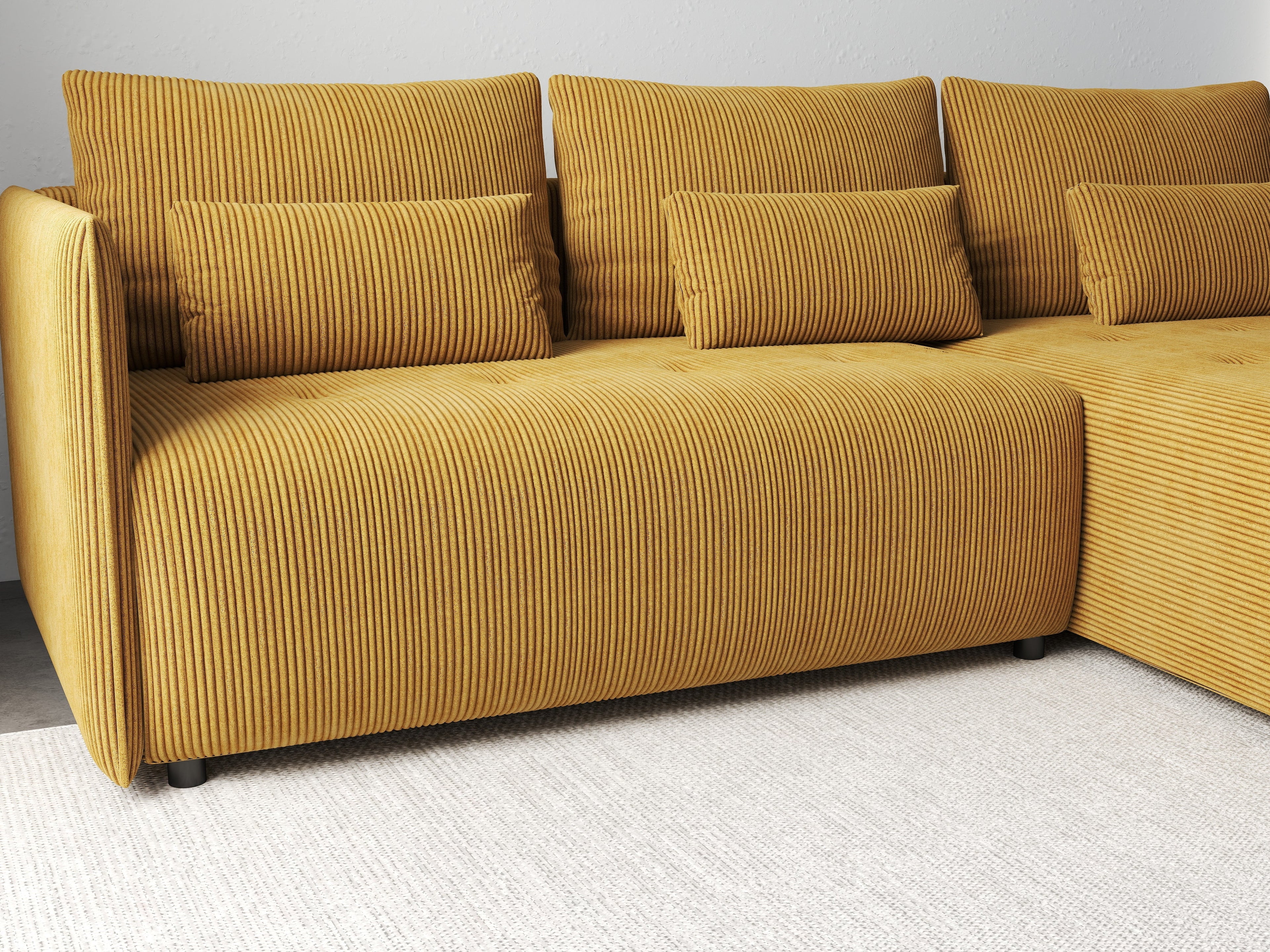 Colțar extensibil dumonde cu ladă de depozitare si sezut confortabil din spuma high-density, Malta Zoom Mustar 235x185 cm