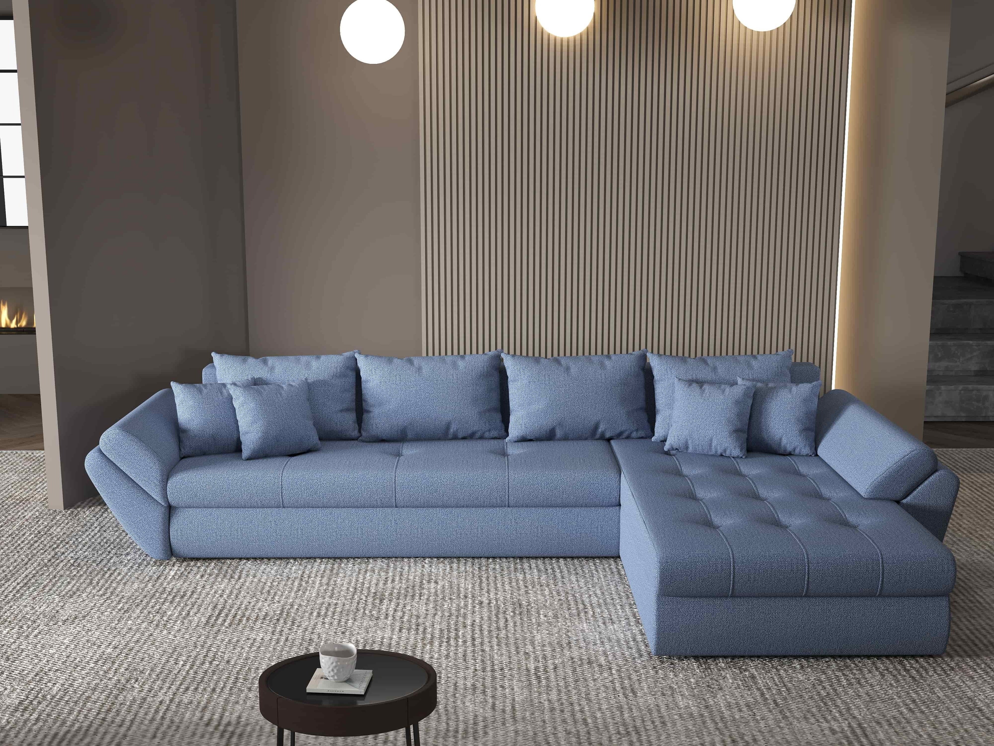 Colțar extensibil dumonde cu ladă de depozitare si sezut confortabil din spuma high-density, Loana XL Enjoy Albastru II 335x185 cm