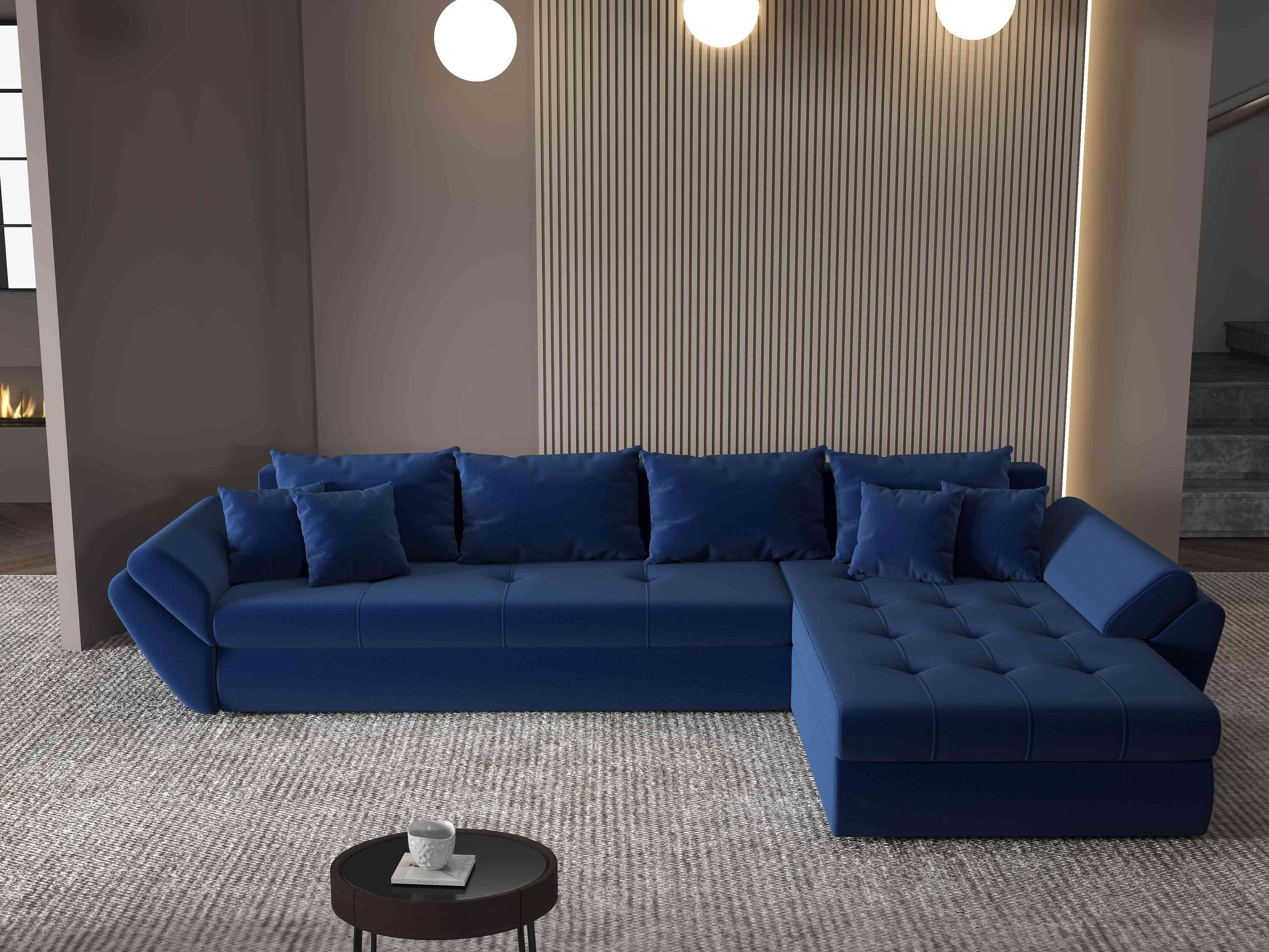 Colțar extensibil dumonde cu ladă de depozitare si sezut confortabil din spuma high-density, Loana XL Royal Albastru II 335x185 cm