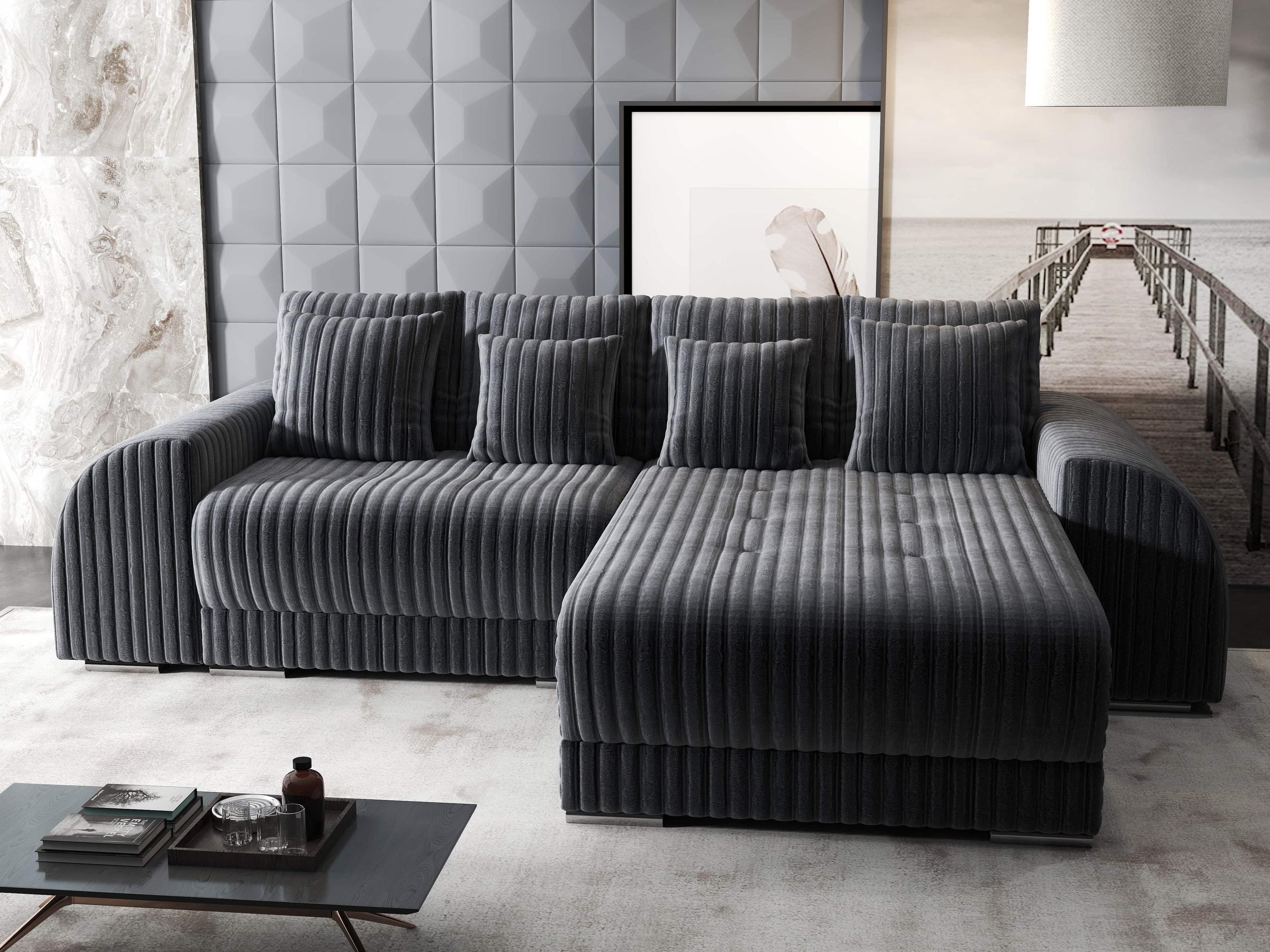 Colțar extensibil dumonde cu ladă de depozitare si sezut confortabil din spuma high-density, Verona Ambience Gri II 290x185 cm
