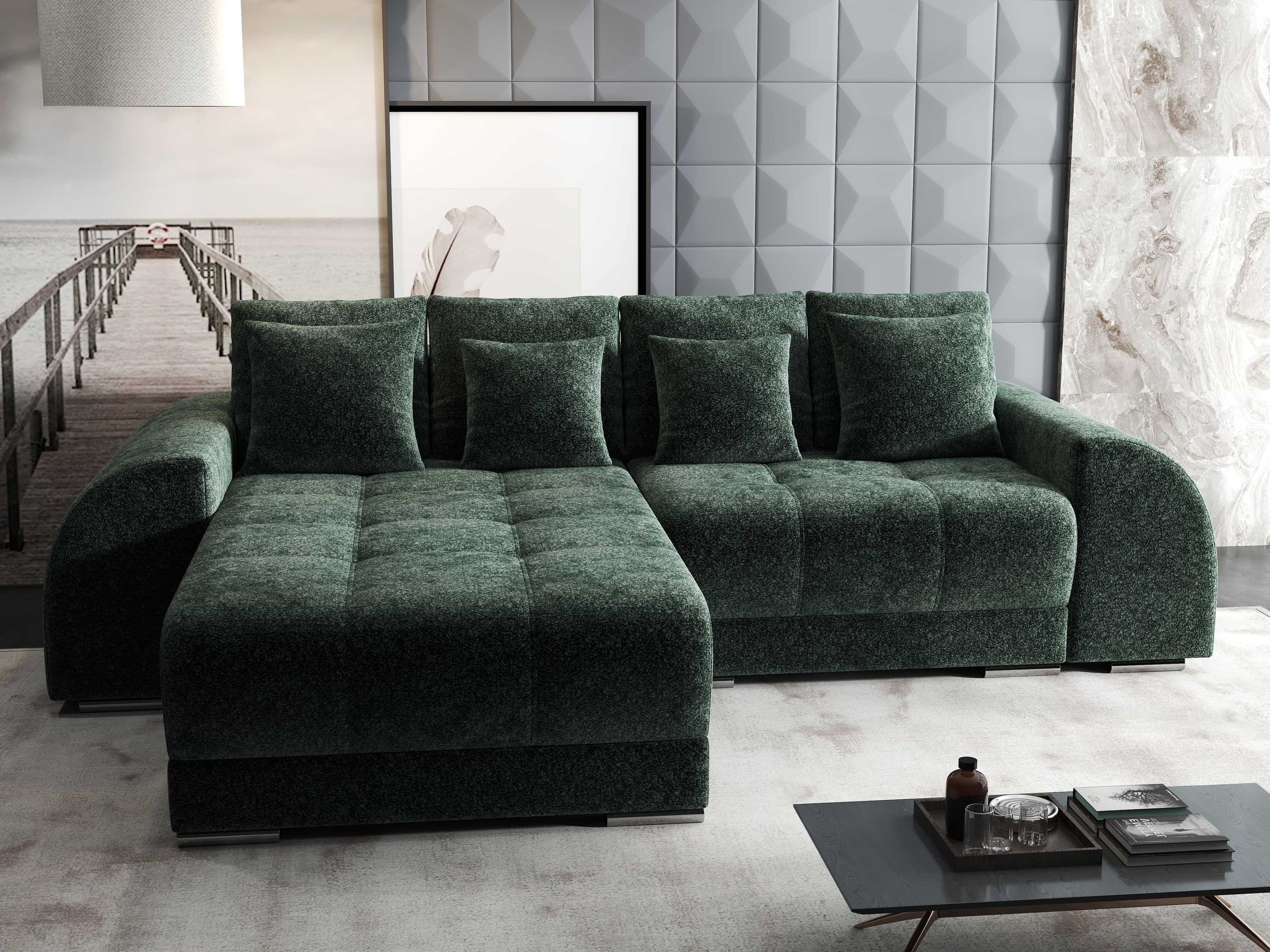 Colțar extensibil dumonde cu ladă de depozitare si sezut confortabil din spuma high-density, Verona Euphoria Verde 290x185 cm