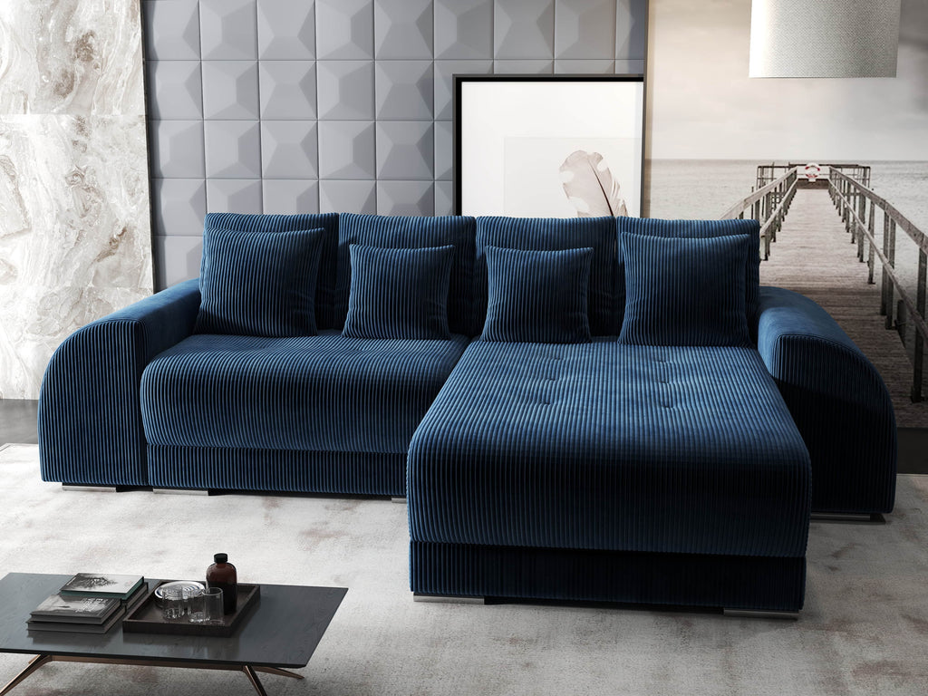 Colțar extensibil dumonde cu ladă de depozitare si sezut confortabil din spuma high-density, Verona Zoom Albastru II 290x185 cm