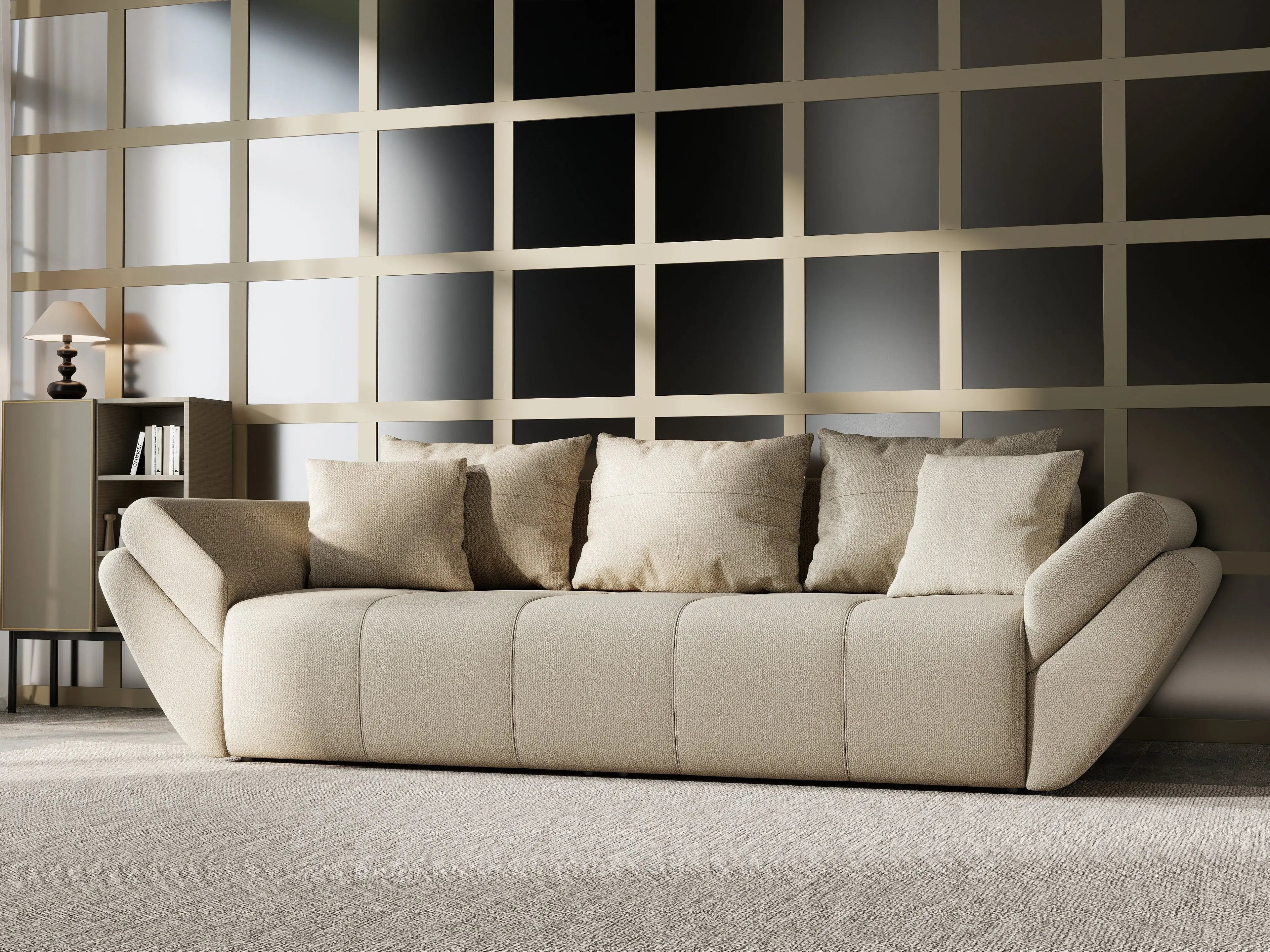 Canapea extensibilă dumonde cu ladă de depozitare si sezut confortabil din spuma high-density, Berlin Enjoy Camel 250x100 cm