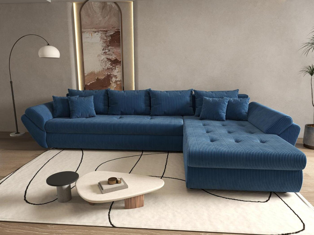 Colțar extensibil dumonde cu ladă de depozitare si sezut confortabil din spuma high-density, Loana XL Zoom Albastru II 335x185 cm
