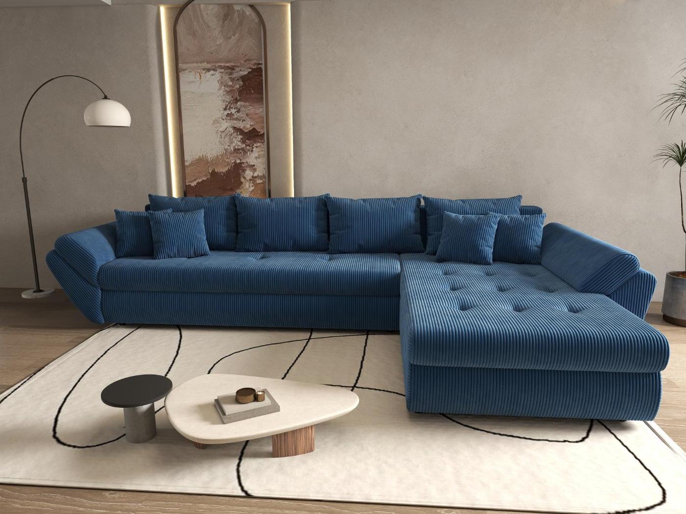 Colțar extensibil dumonde cu ladă de depozitare si sezut confortabil din spuma high-density, Loana XL Zoom Albastru II 335x185 cm