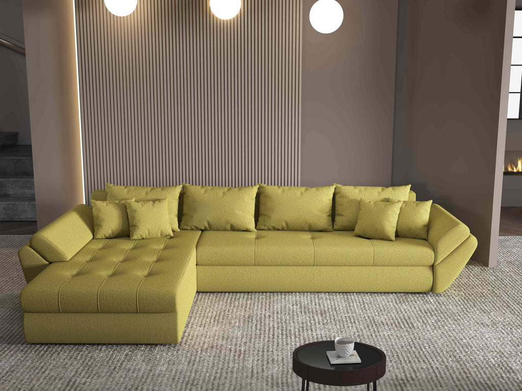 Colțar extensibil dumonde cu ladă de depozitare si sezut confortabil din spuma high-density, Loana XL Enjoy Verde 335x185 cm