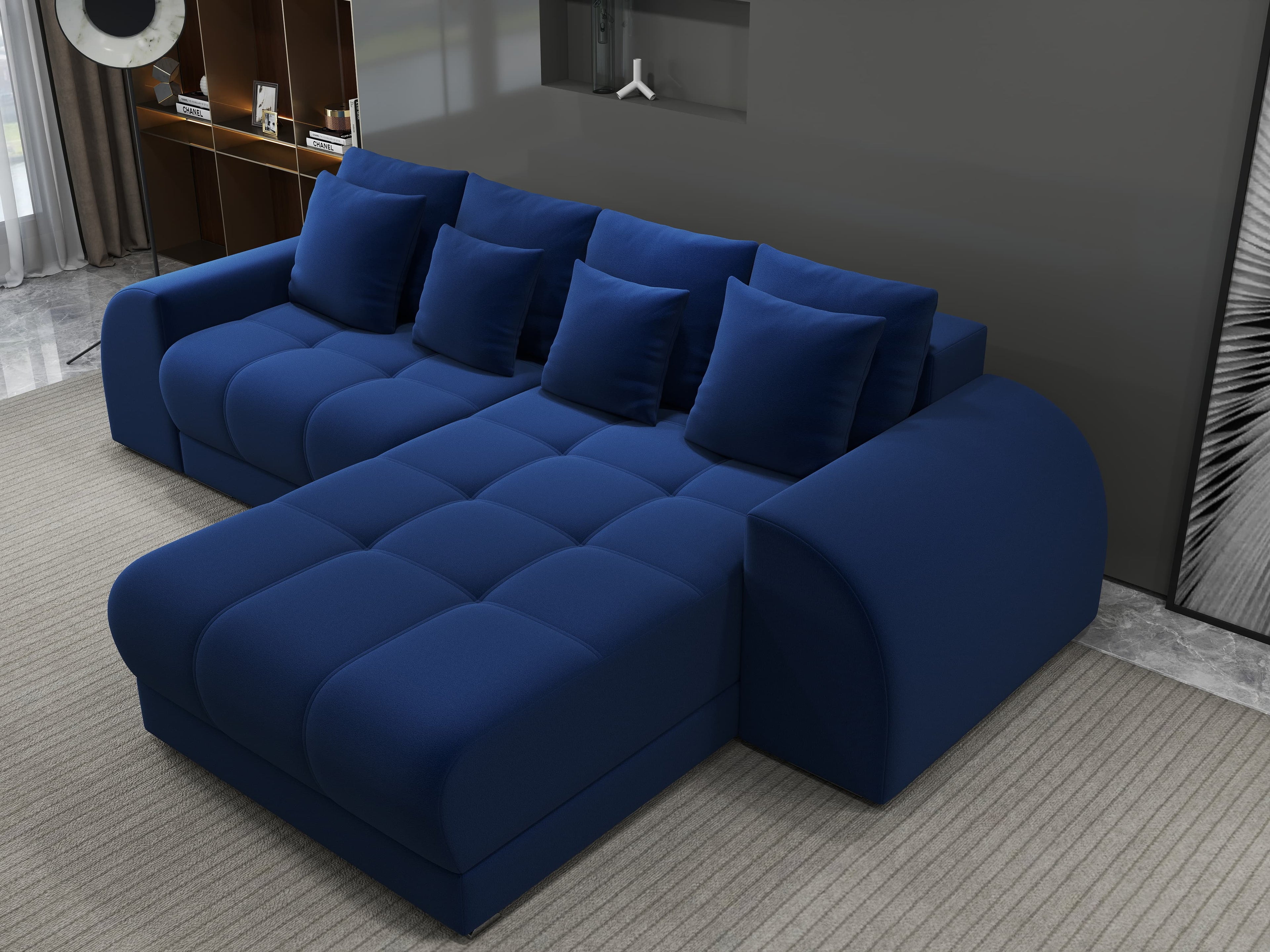 Colțar extensibil dumonde cu ladă de depozitare si sezut confortabil din spuma high-density, Verona Royal Albastru II 290x185 cm