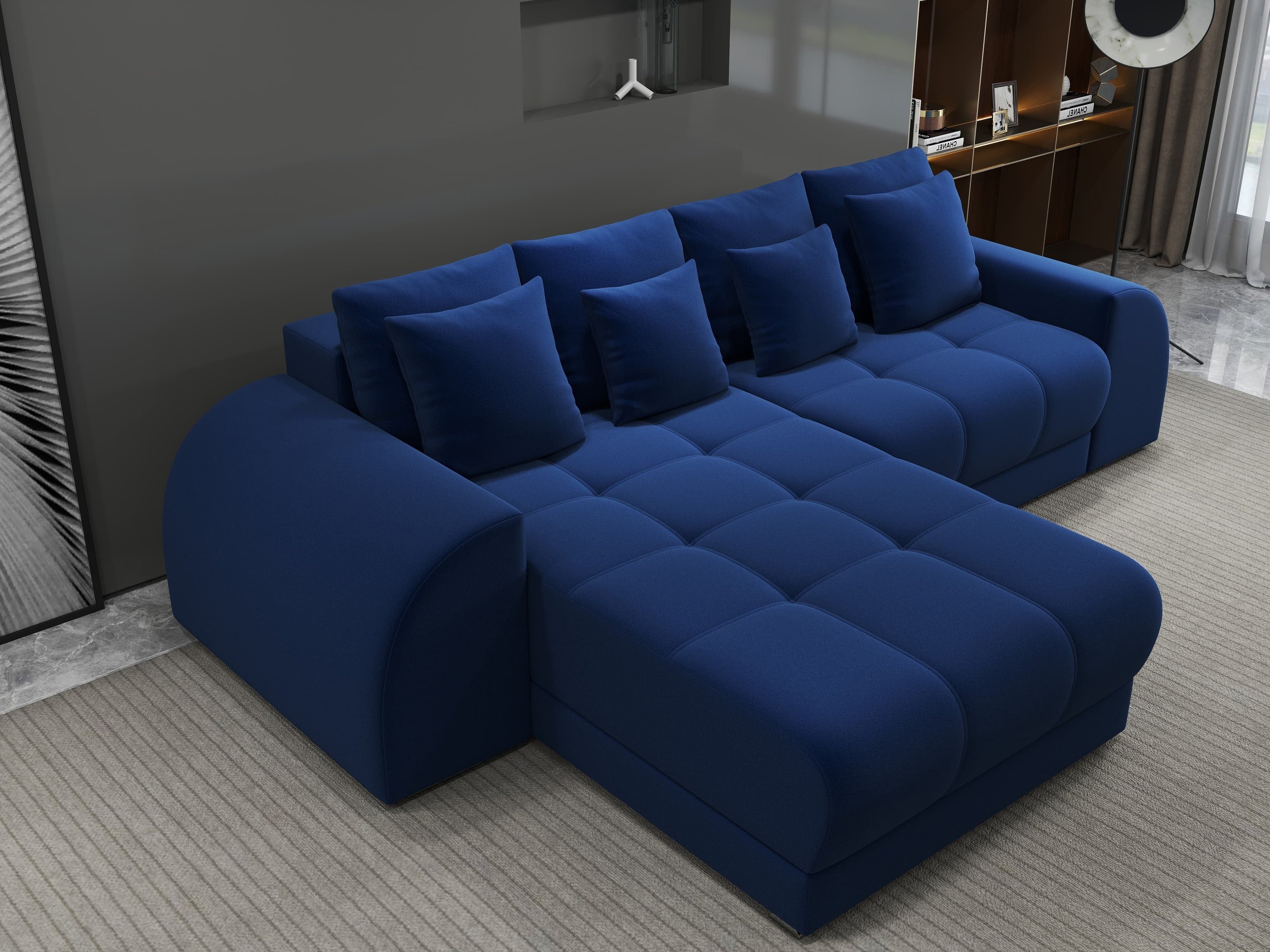 Colțar extensibil dumonde cu ladă de depozitare si sezut confortabil din spuma high-density, Verona Royal Albastru 290x185 cm