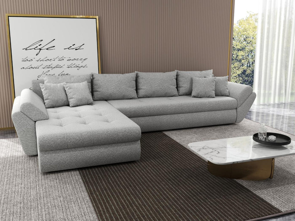Colțar extensibil dumonde cu ladă de depozitare si sezut confortabil din spuma high-density, Loana XL Euphoria Dove 335x185 cm