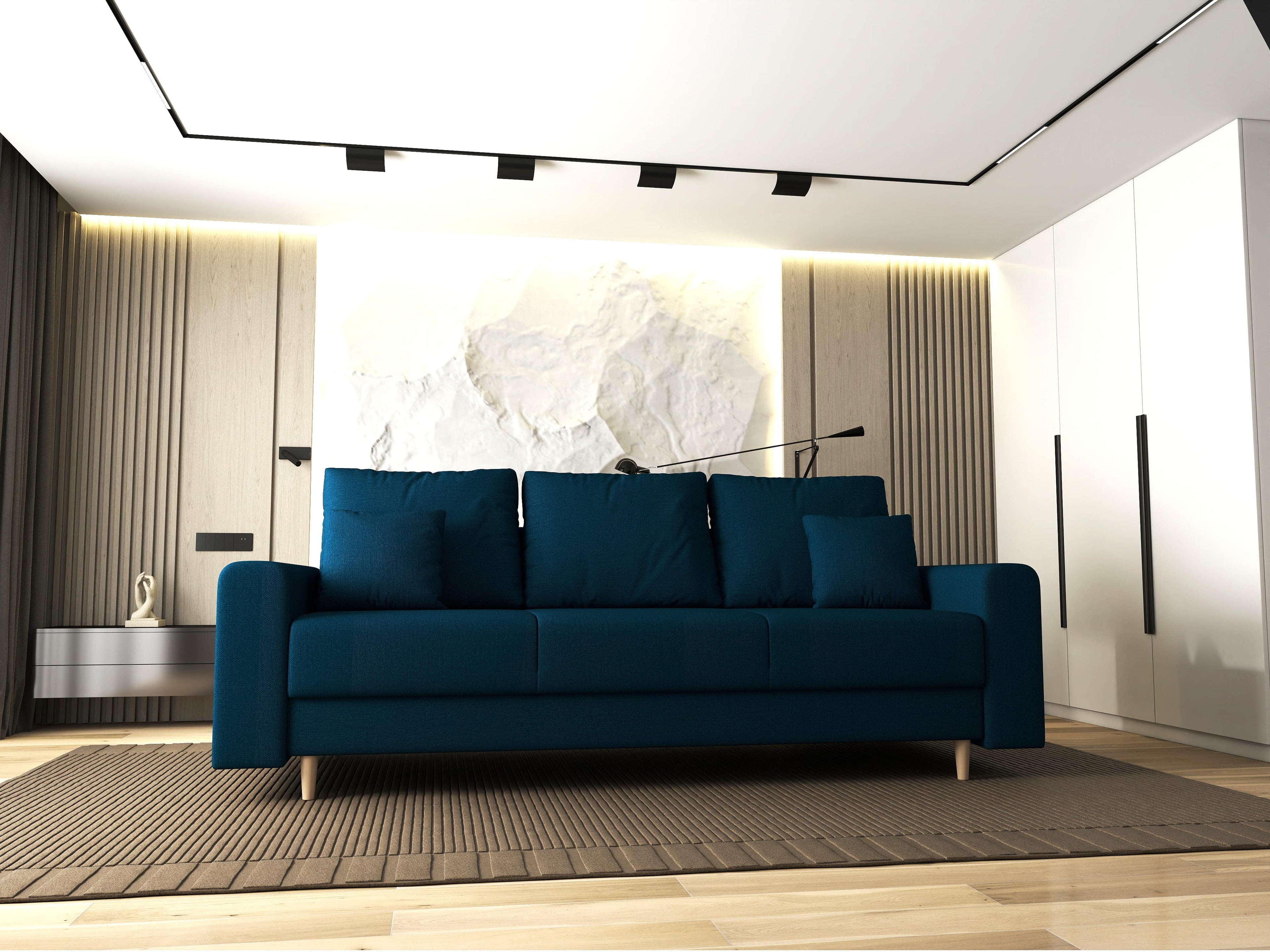 Canapea extensibilă dumonde cu ladă de depozitare si sezut confortabil din spuma high-density, Kronos Enjoy Petrol 210x100 cm