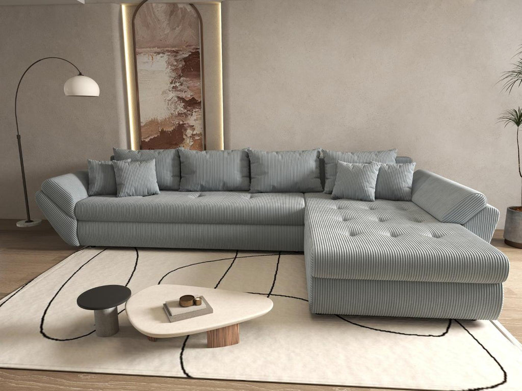 Colțar extensibil dumonde cu ladă de depozitare si sezut confortabil din spuma high-density, Loana XL Zoom Grey II 335x185 cm