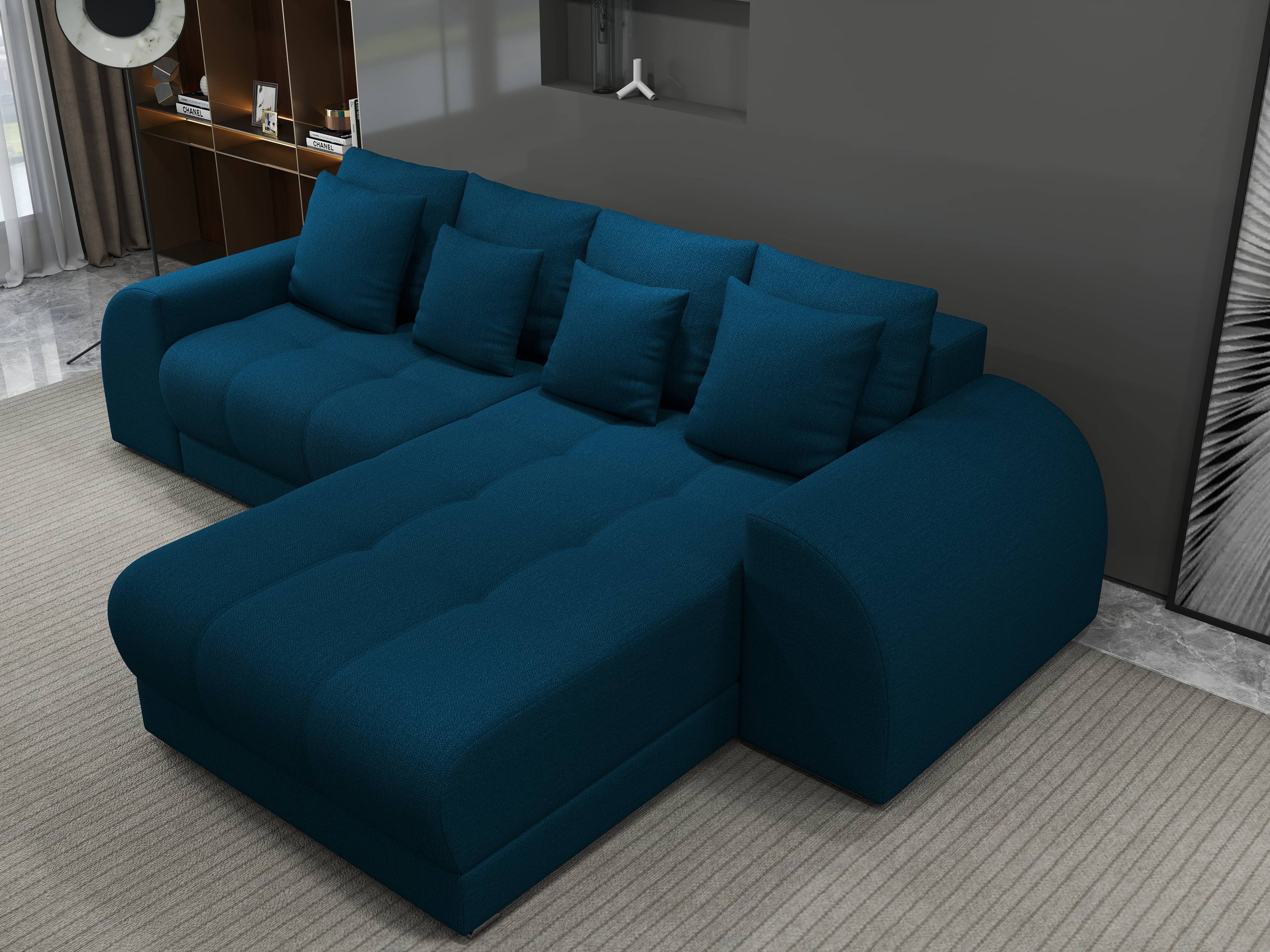 Colțar extensibil dumonde cu ladă de depozitare si sezut confortabil din spuma high-density, Verona Enjoy Petrol II 290x185 cm