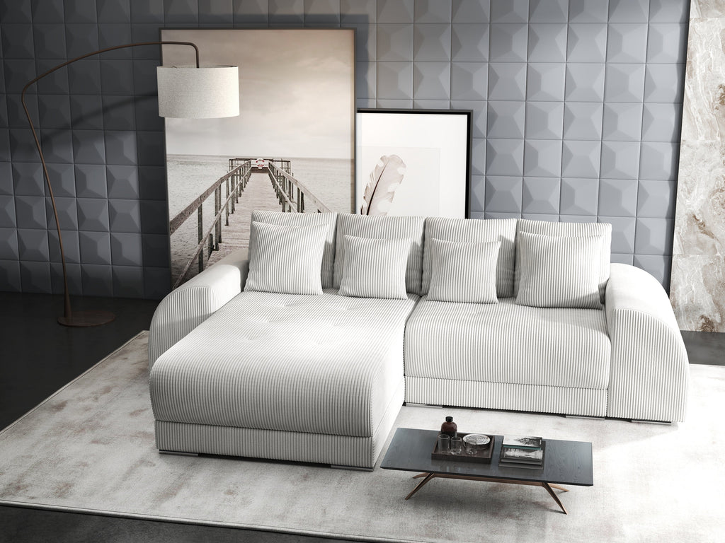 Colțar extensibil dumonde cu ladă de depozitare si sezut confortabil din spuma high-density, Verona Zoom Crem 290x185 cm