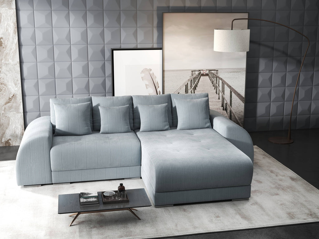 Colțar extensibil dumonde cu ladă de depozitare si sezut confortabil din spuma high-density, Verona Zoom Gri II 290x185 cm