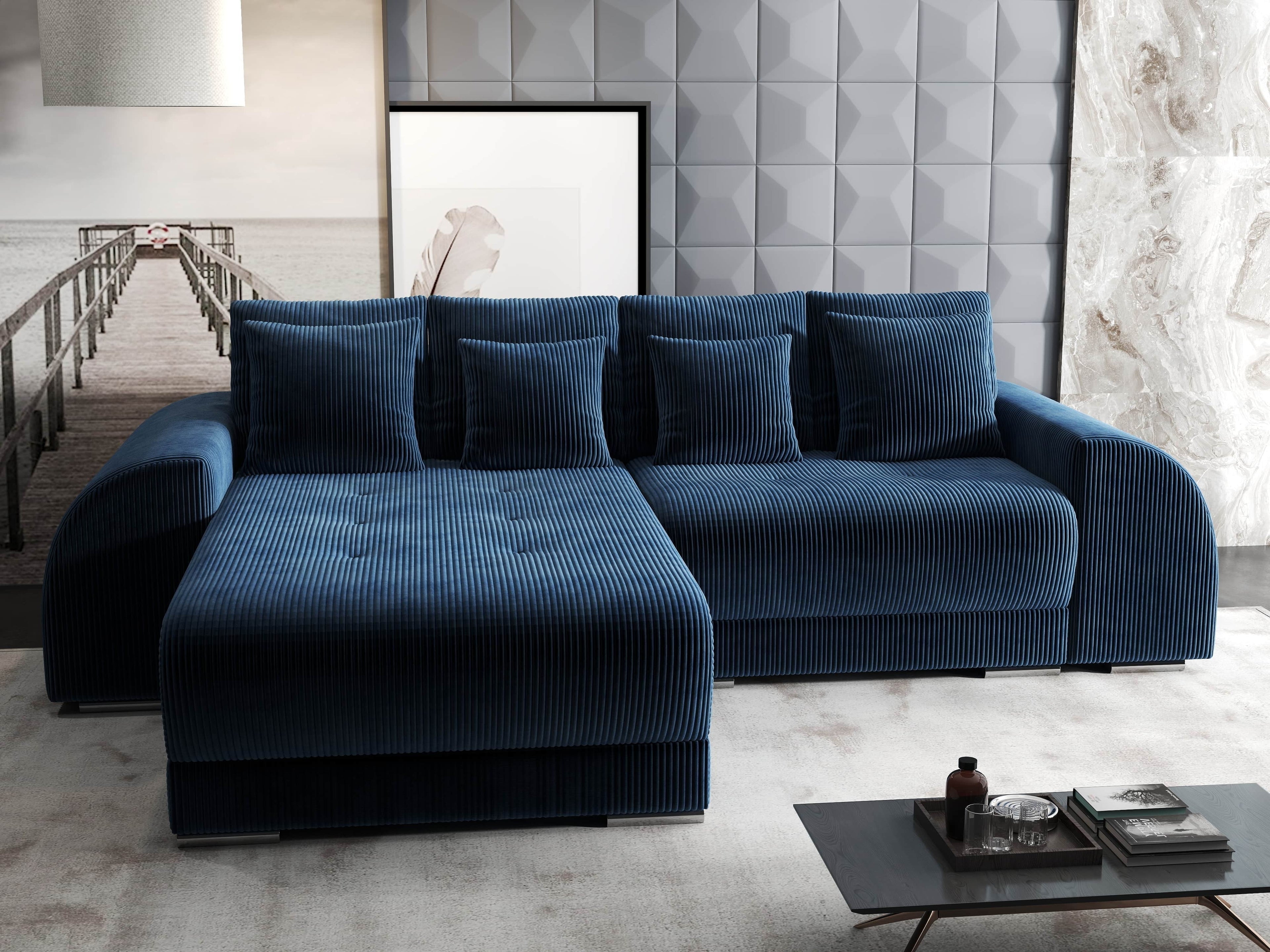 Colțar extensibil dumonde cu ladă de depozitare si sezut confortabil din spuma high-density, Verona Zoom Albastru 290x185 cm