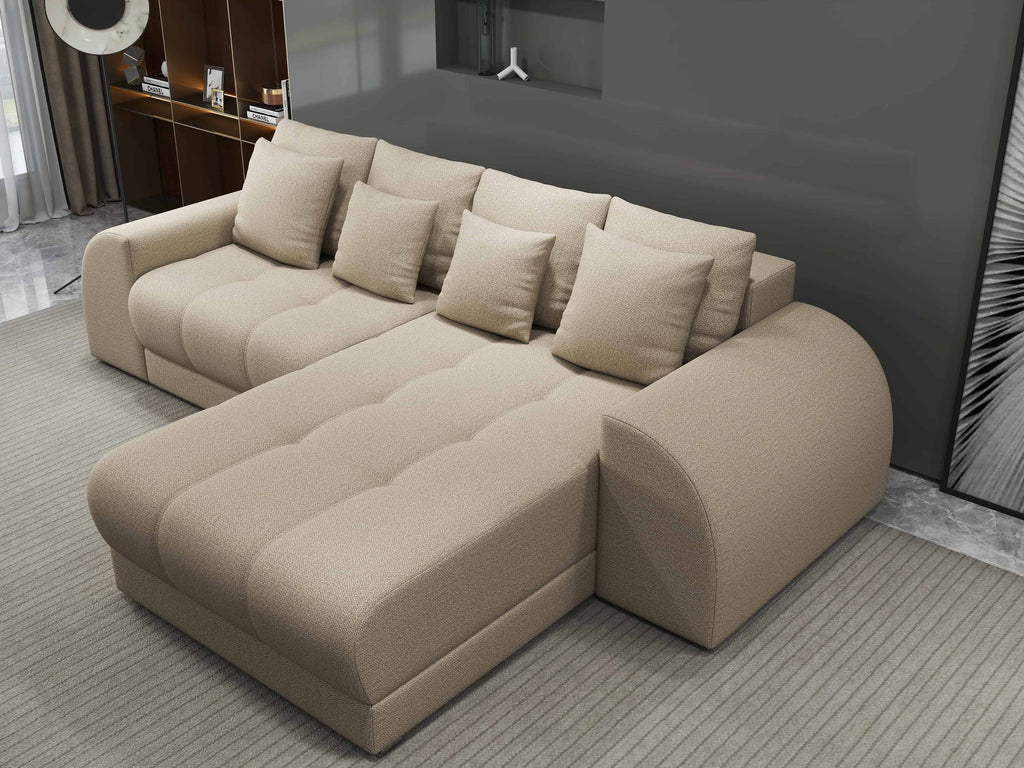 Colțar extensibil dumonde cu ladă de depozitare si sezut confortabil din spuma high-density, Verona Enjoy Camel II 290x185 cm