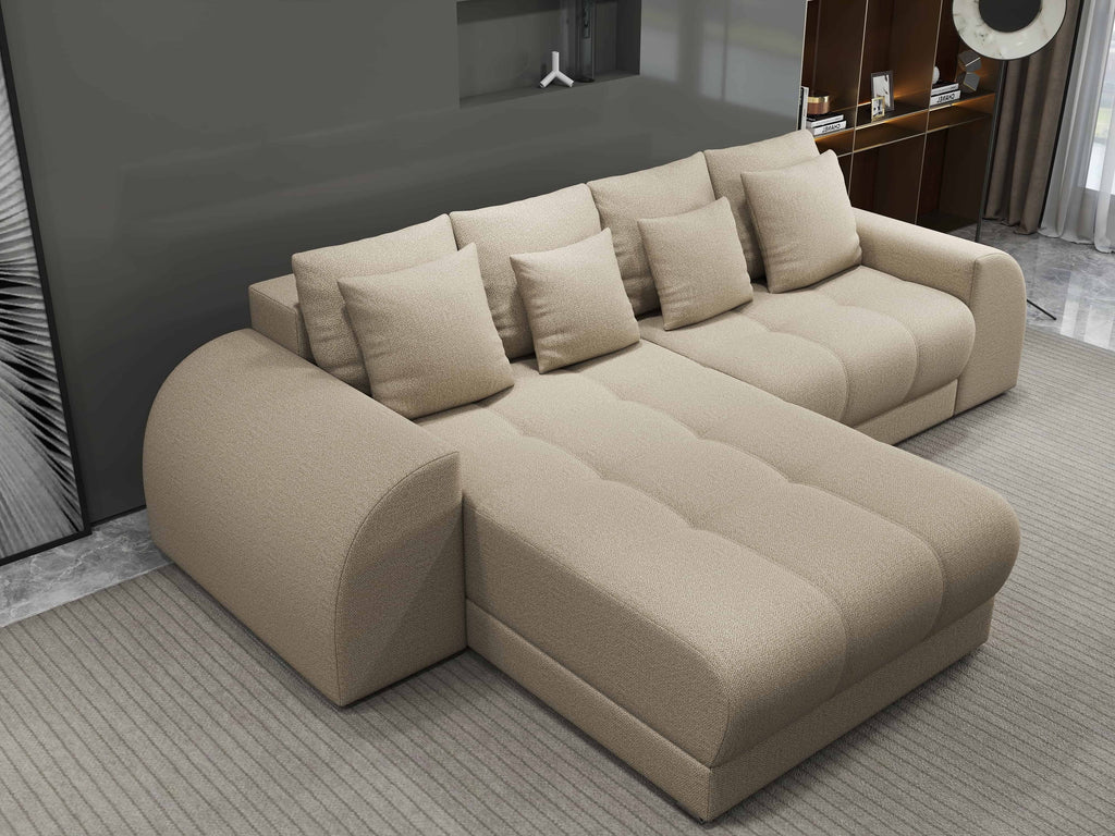 Colțar extensibil dumonde cu ladă de depozitare si sezut confortabil din spuma high-density, Verona Enjoy Camel 290x185 cm