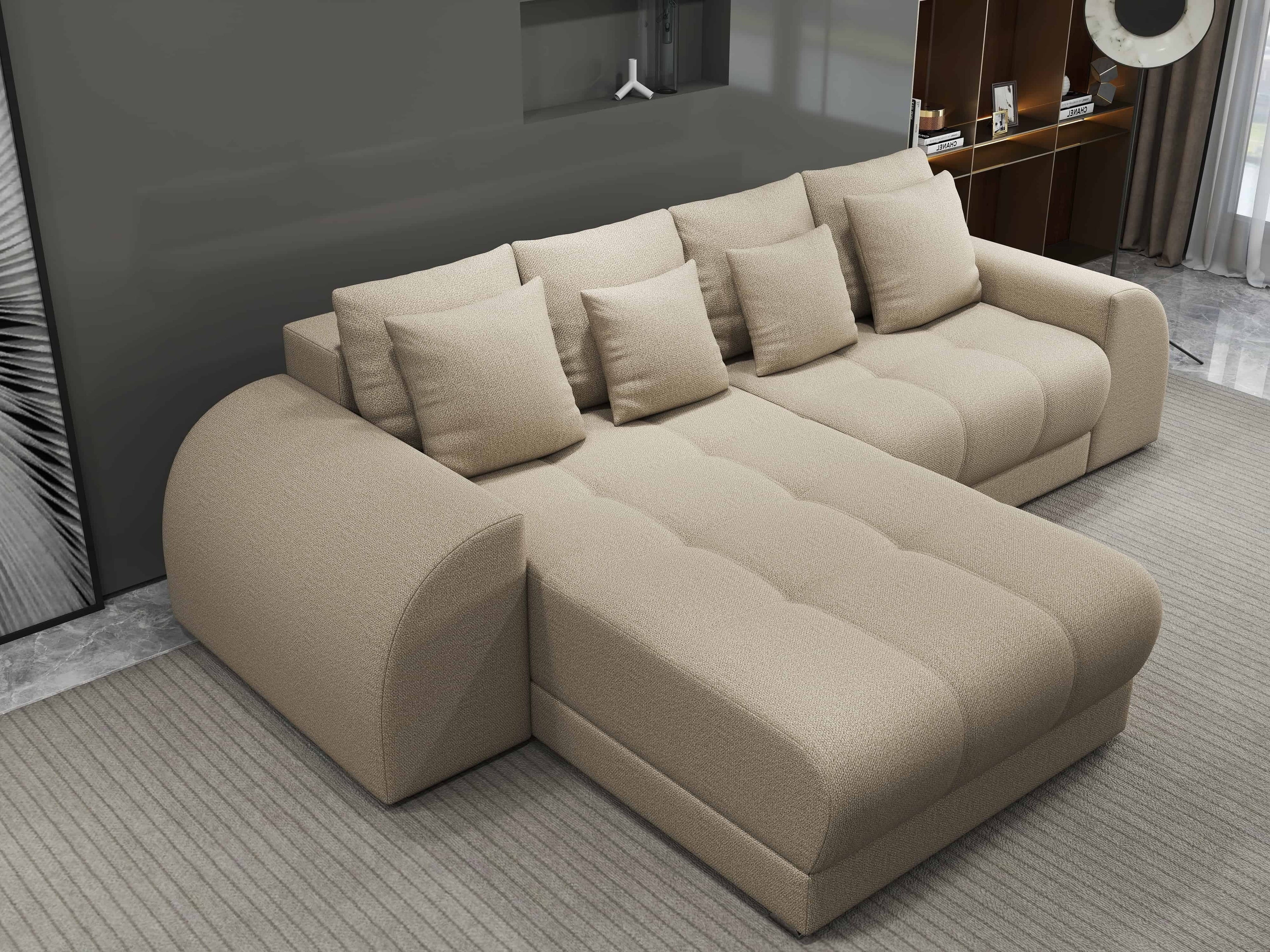 Colțar extensibil dumonde cu ladă de depozitare si sezut confortabil din spuma high-density, Verona Enjoy Camel 290x185 cm