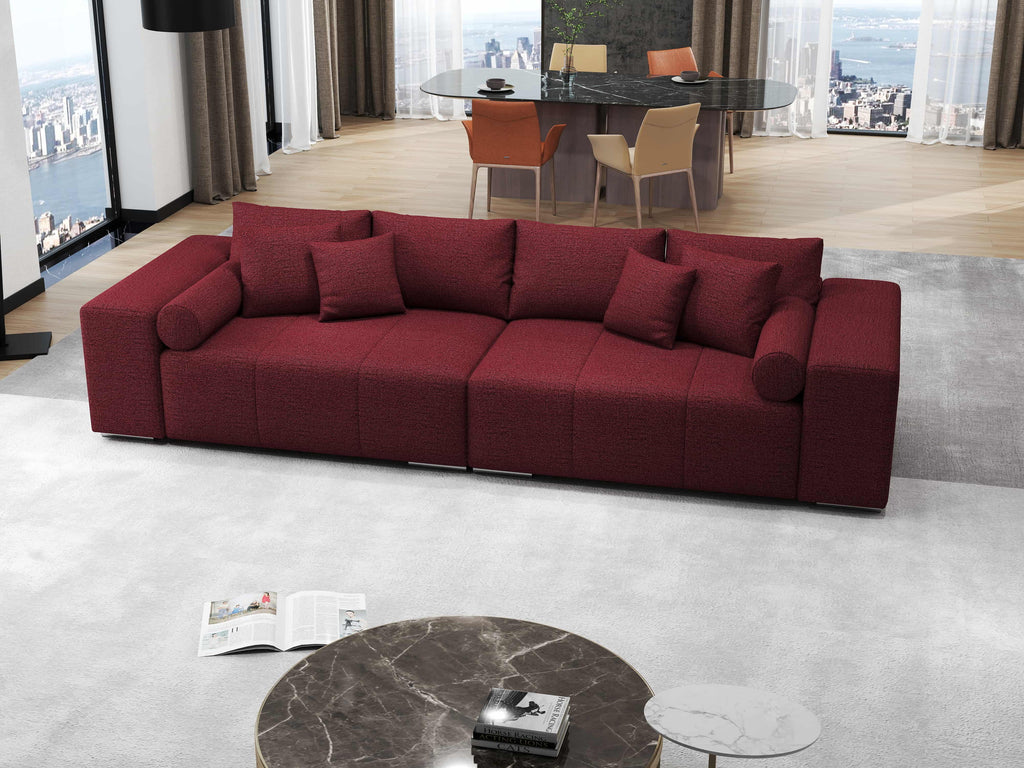 Canapea extensibilă dumonde cu ladă de depozitare si sezut confortabil din spuma high-density, Marbela Enjoy Rosu XXL 295x100 cm