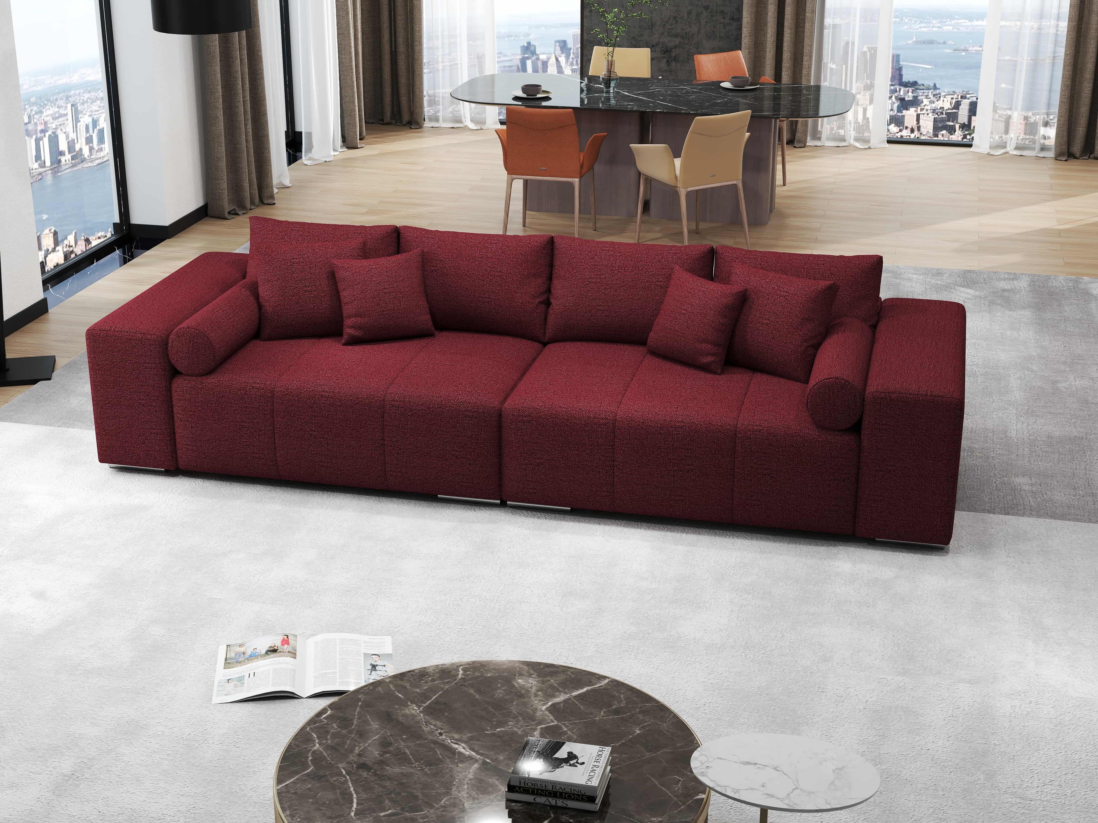 Canapea extensibilă dumonde cu ladă de depozitare si sezut confortabil din spuma high-density, Marbela Enjoy Rosu XXL 295x100 cm
