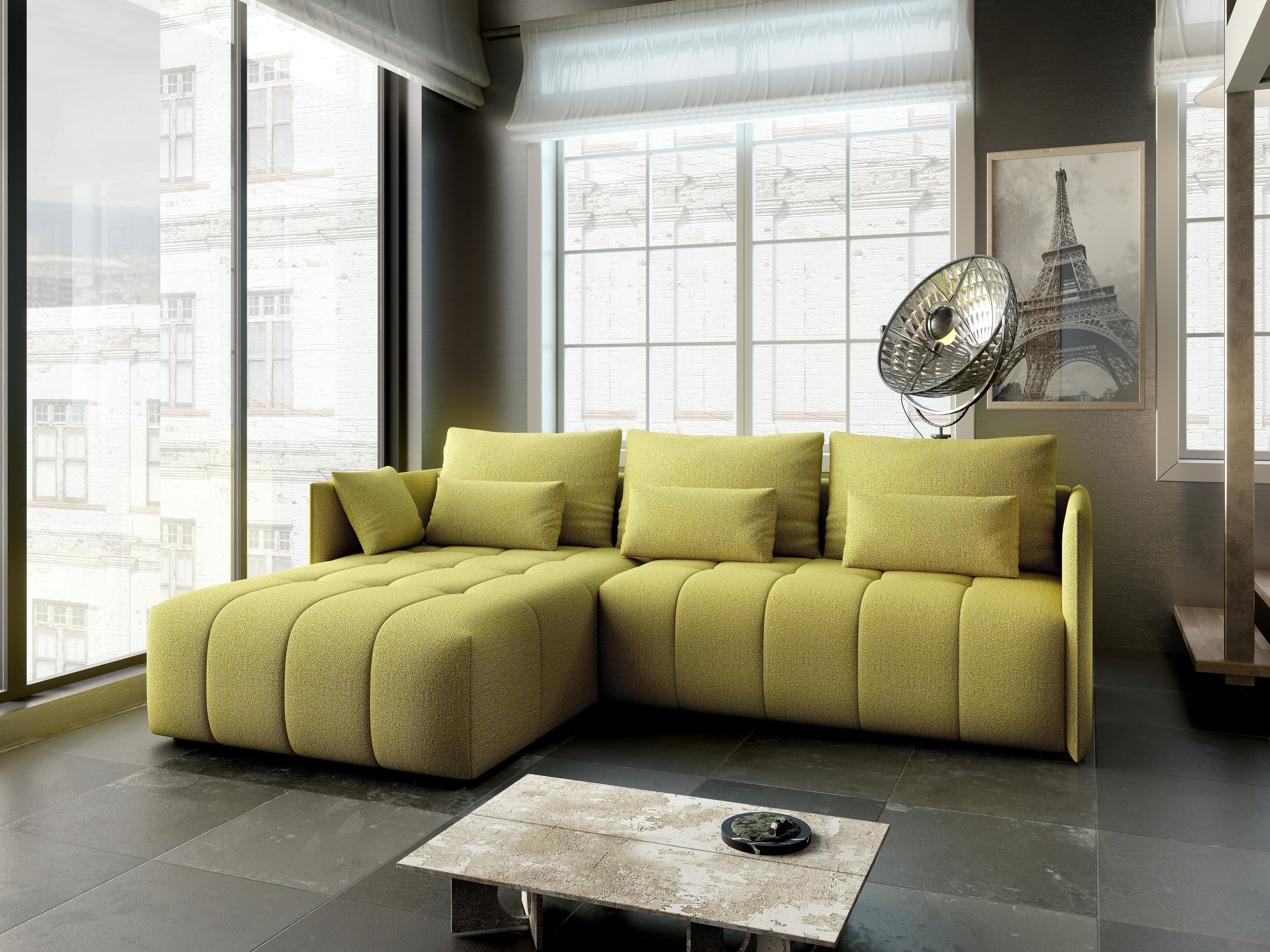 Colțar extensibil dumonde cu ladă de depozitare si sezut confortabil din spuma high-density, Malta Enjoy Green 235x185 cm