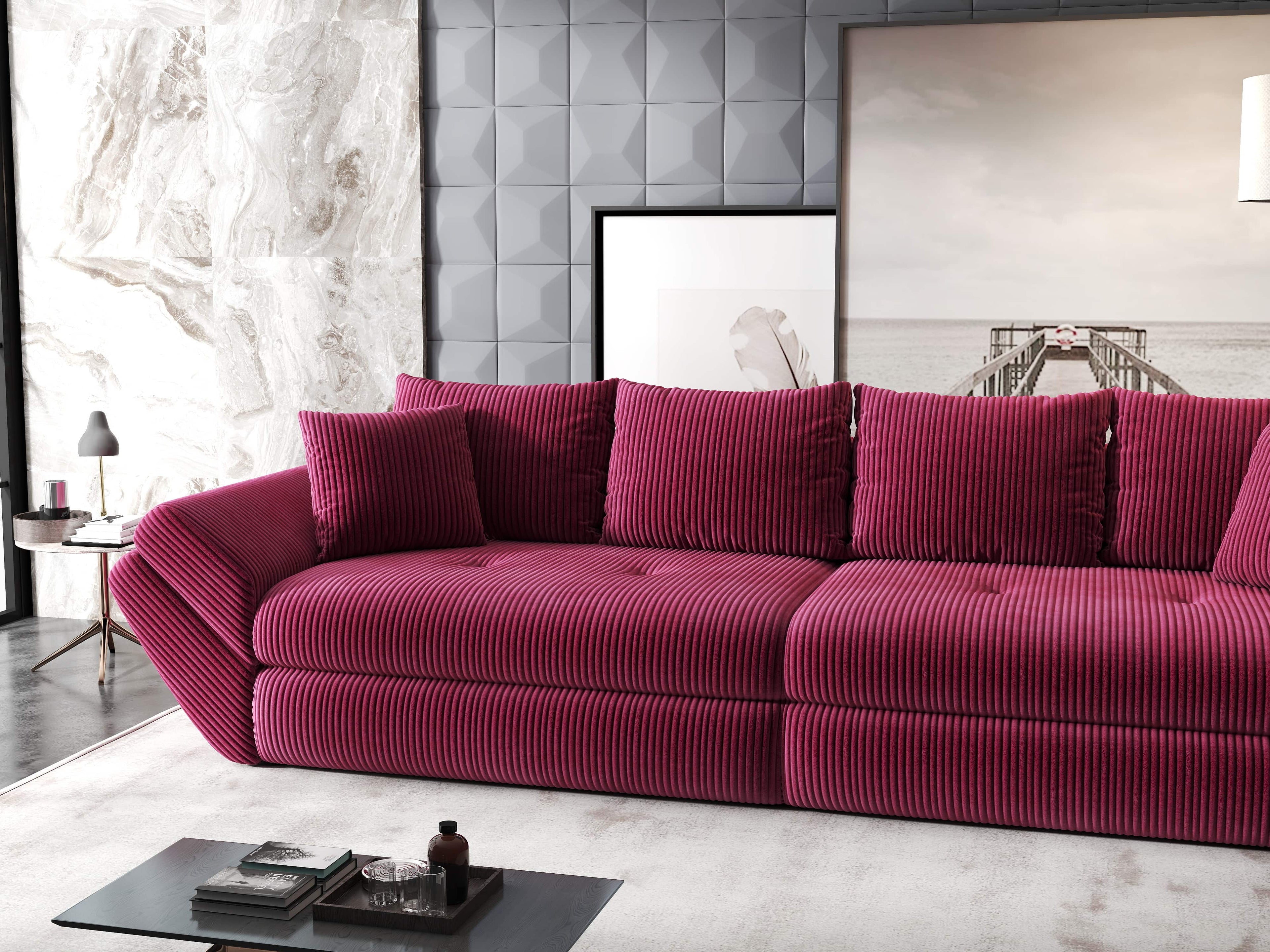 Canapea extensibilă dumonde cu ladă de depozitare si sezut confortabil din spuma high-density, Loana Zoom Rosu 300x100 cm