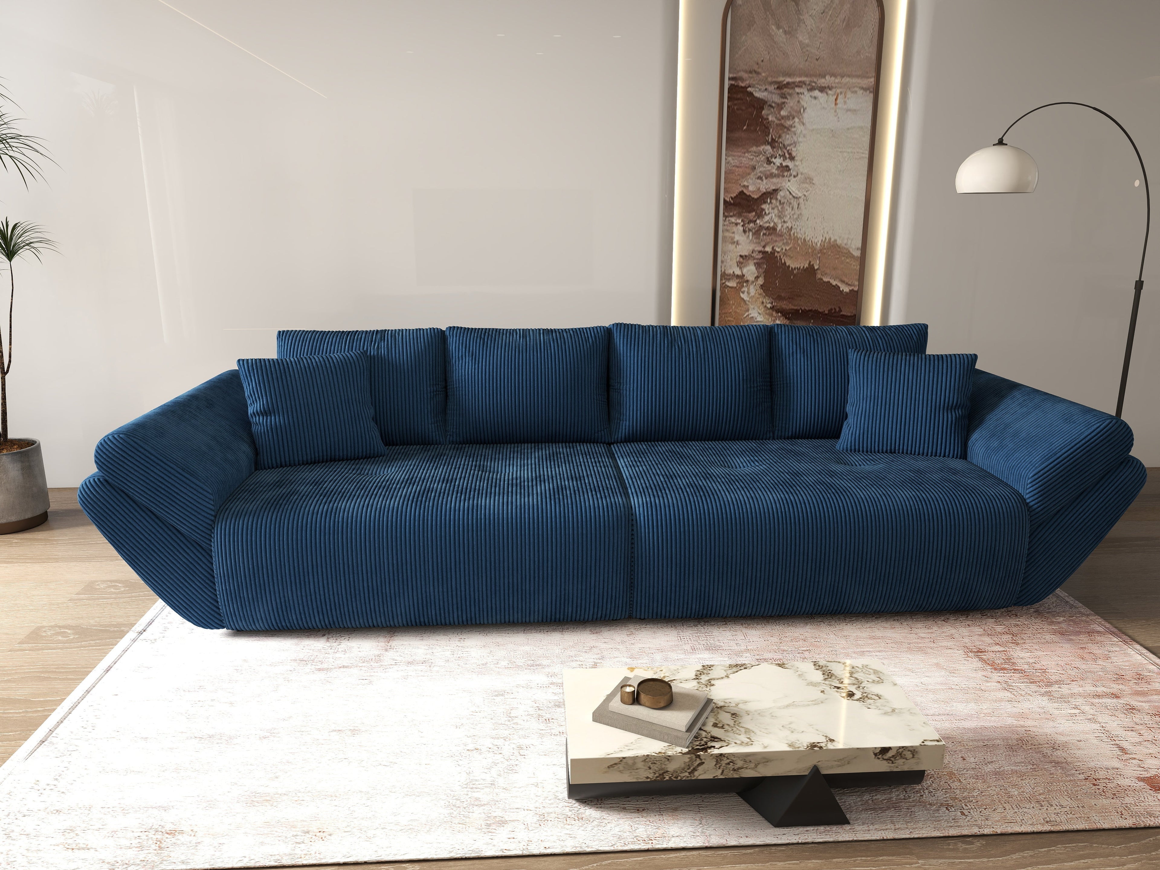 Canapea extensibilă dumonde cu ladă de depozitare si sezut confortabil din spuma high-density, Berlin Zoom Blue 300x100 cm
