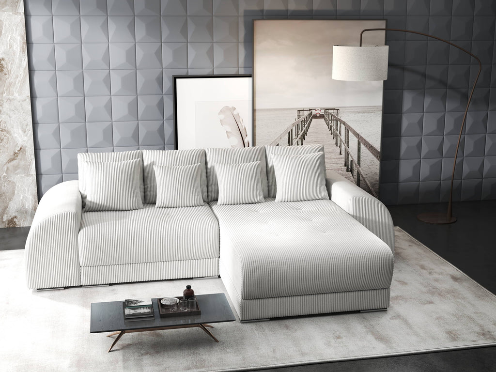 Colțar extensibil dumonde cu ladă de depozitare si sezut confortabil din spuma high-density, Verona Zoom Crem II 290x185 cm
