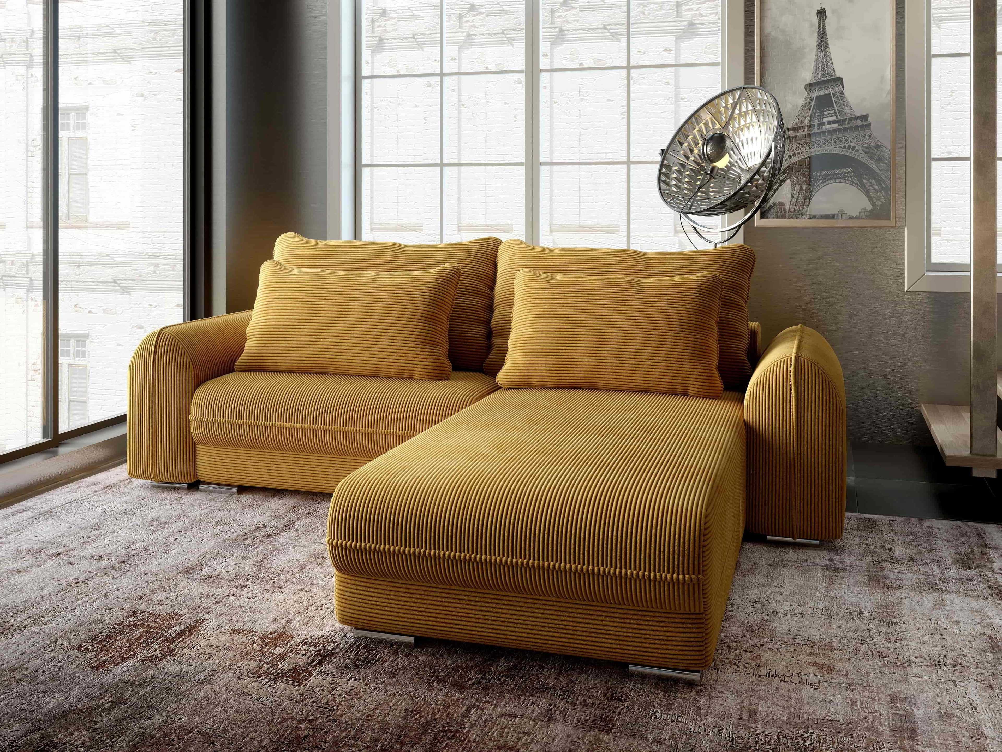 Colțar extensibil dumonde cu ladă de depozitare si sezut confortabil din spuma high-density, Denver Zoom Mustar 275x185 cm II