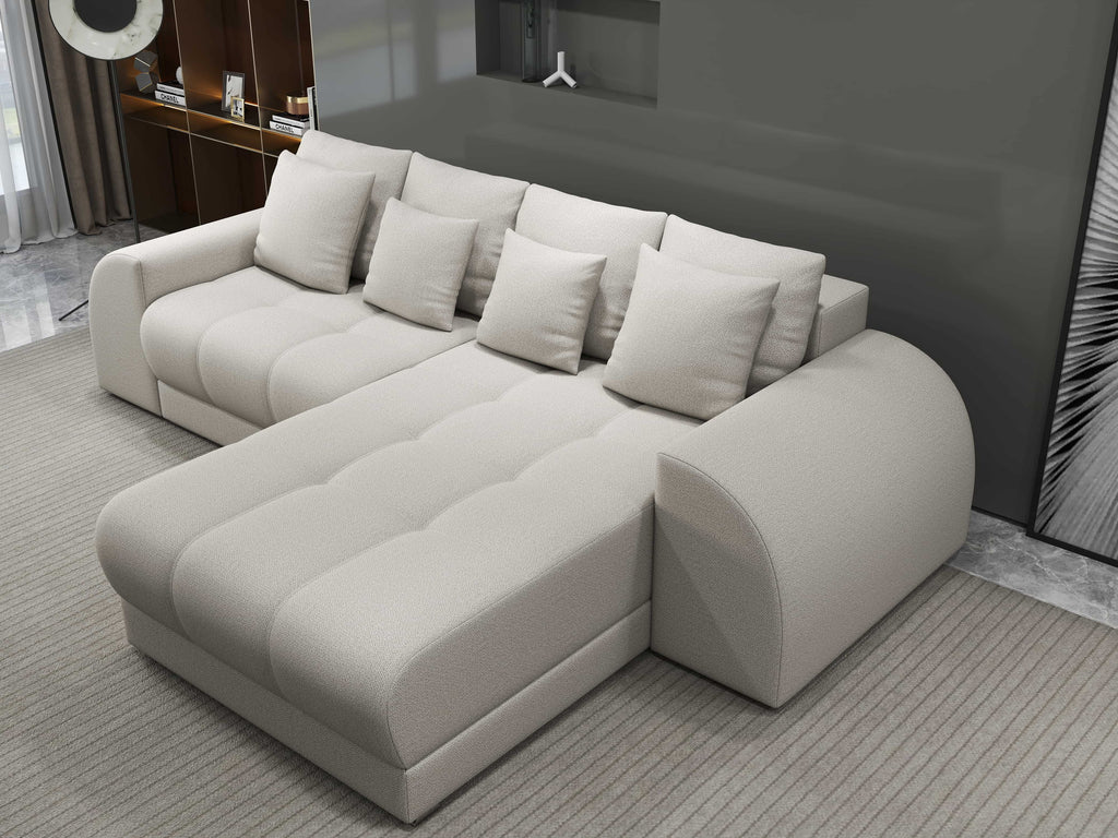 Colțar extensibil dumonde cu ladă de depozitare si sezut confortabil din spuma high-density, Verona Enjoy Bej II 290x185 cm