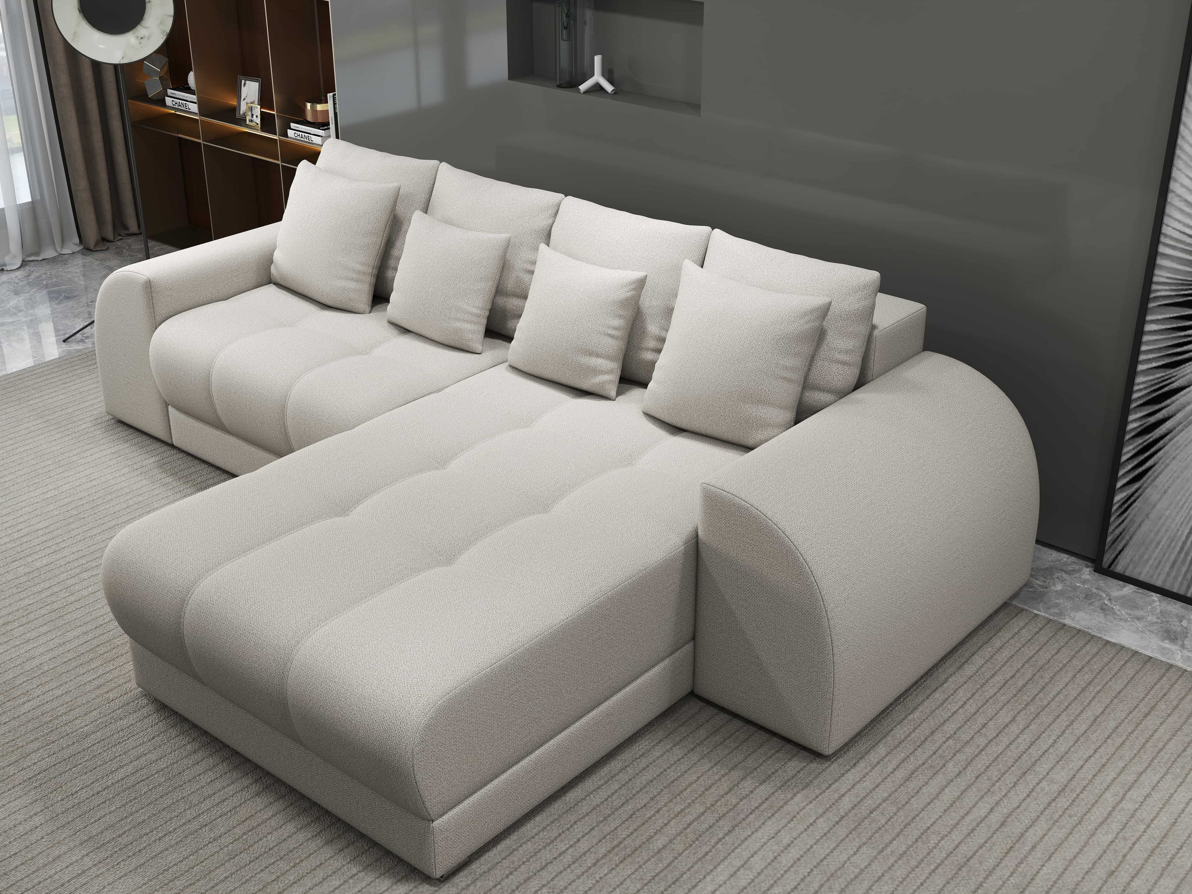 Colțar extensibil dumonde cu ladă de depozitare si sezut confortabil din spuma high-density, Verona Enjoy Bej II 290x185 cm