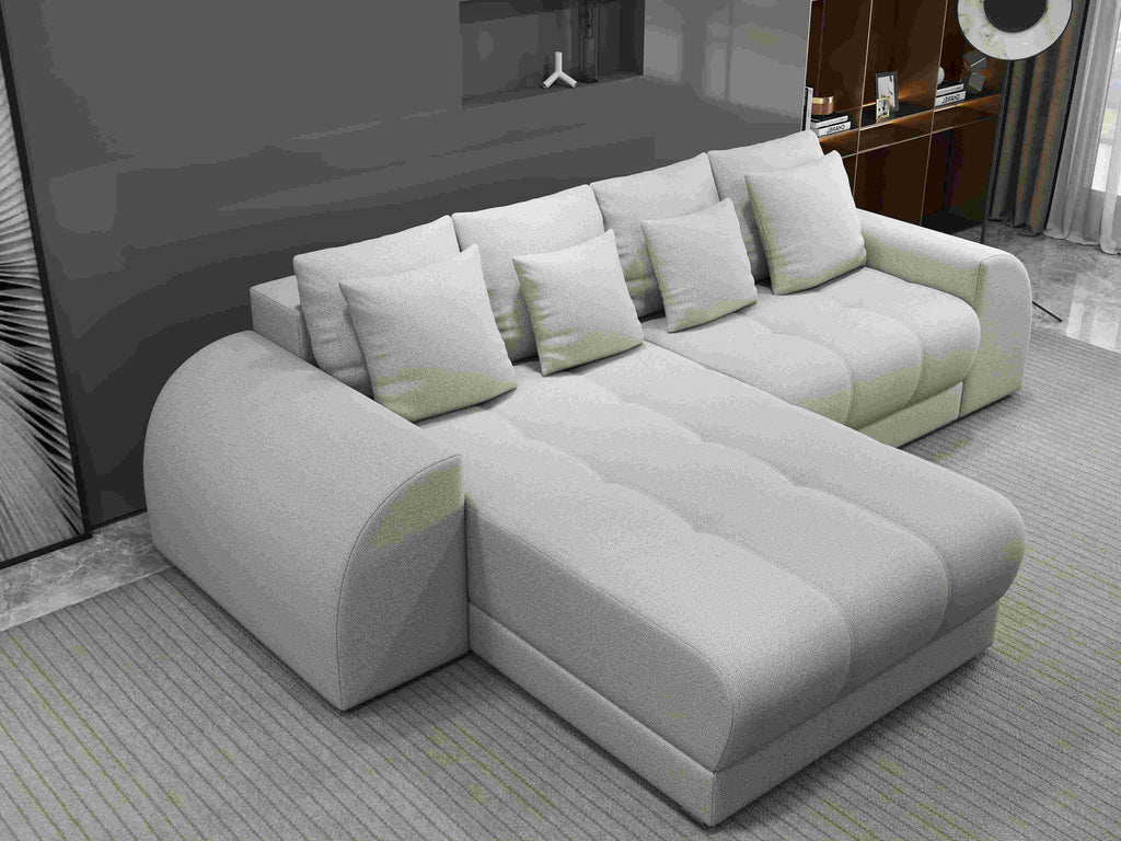 Colțar extensibil dumonde cu ladă de depozitare si sezut confortabil din spuma high-density, Verona Enjoy Bej 290x185 cm