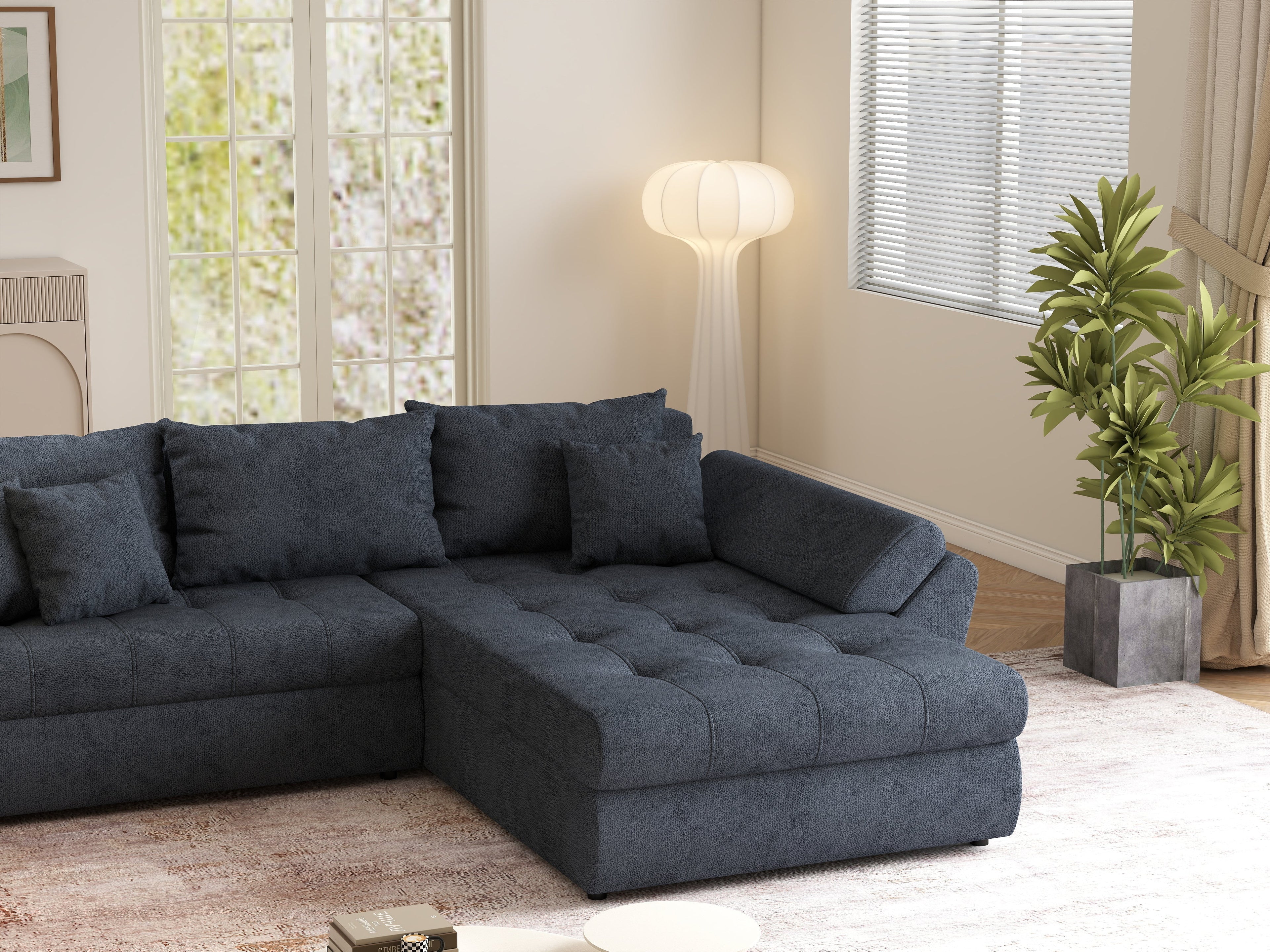 Colțar extensibil dumonde cu ladă de depozitare si sezut confortabil din spuma high-density, Loana Enjoy Antracit II 270x185 cm
