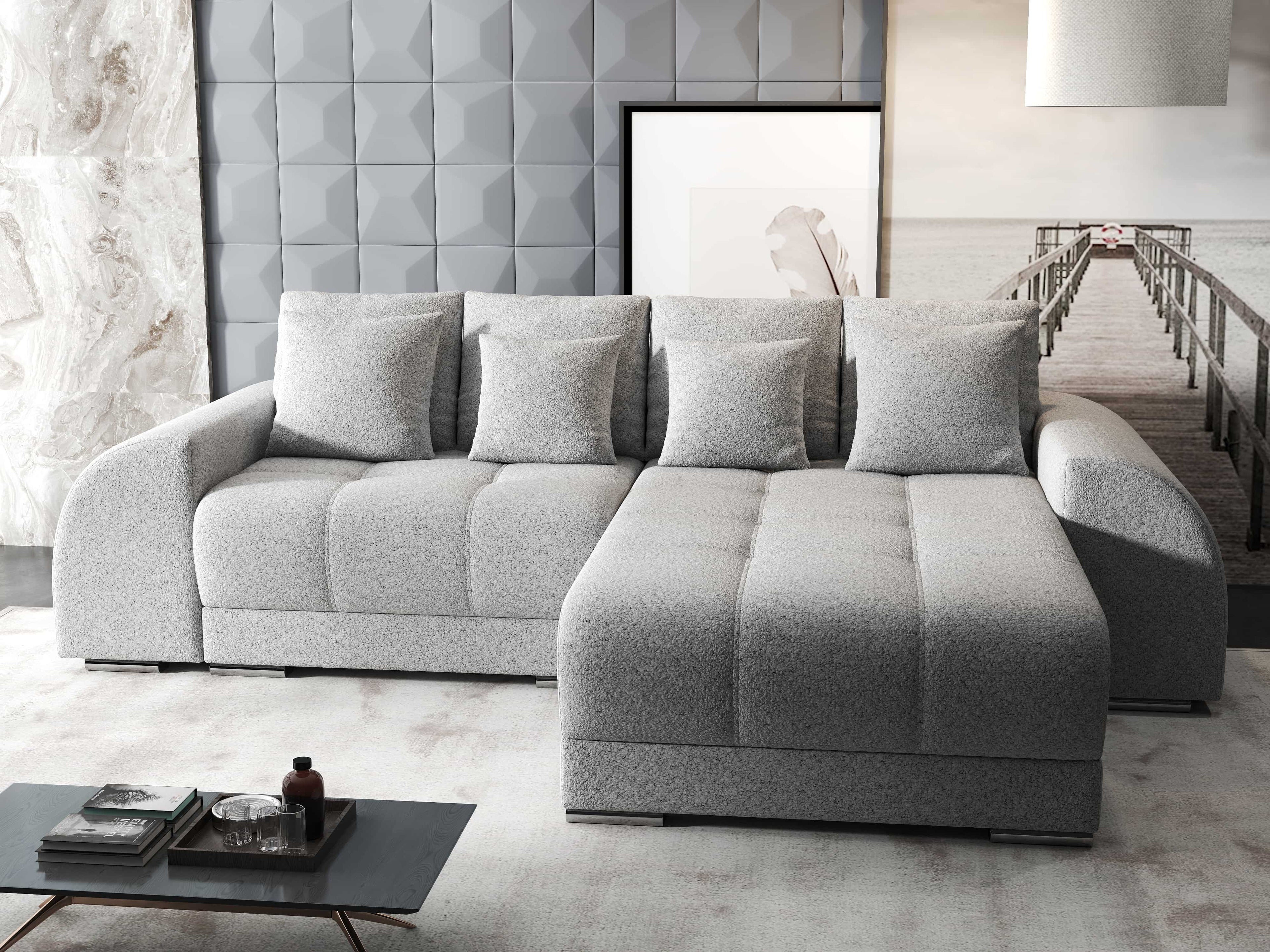Colțar extensibil dumonde cu ladă de depozitare si sezut confortabil din spuma high-density, Verona Euphoria Dove II 290x185 cm
