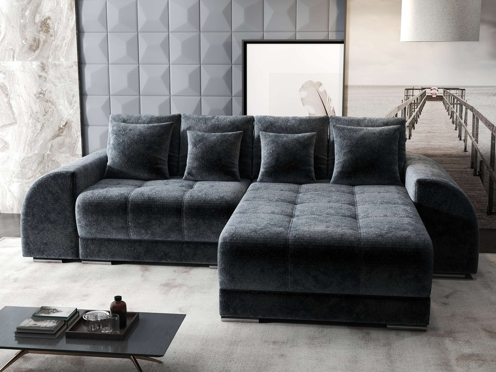 Colțar extensibil dumonde cu ladă de depozitare si sezut confortabil din spuma high-density, Verona Euphoria Grafit II 290x185 cm