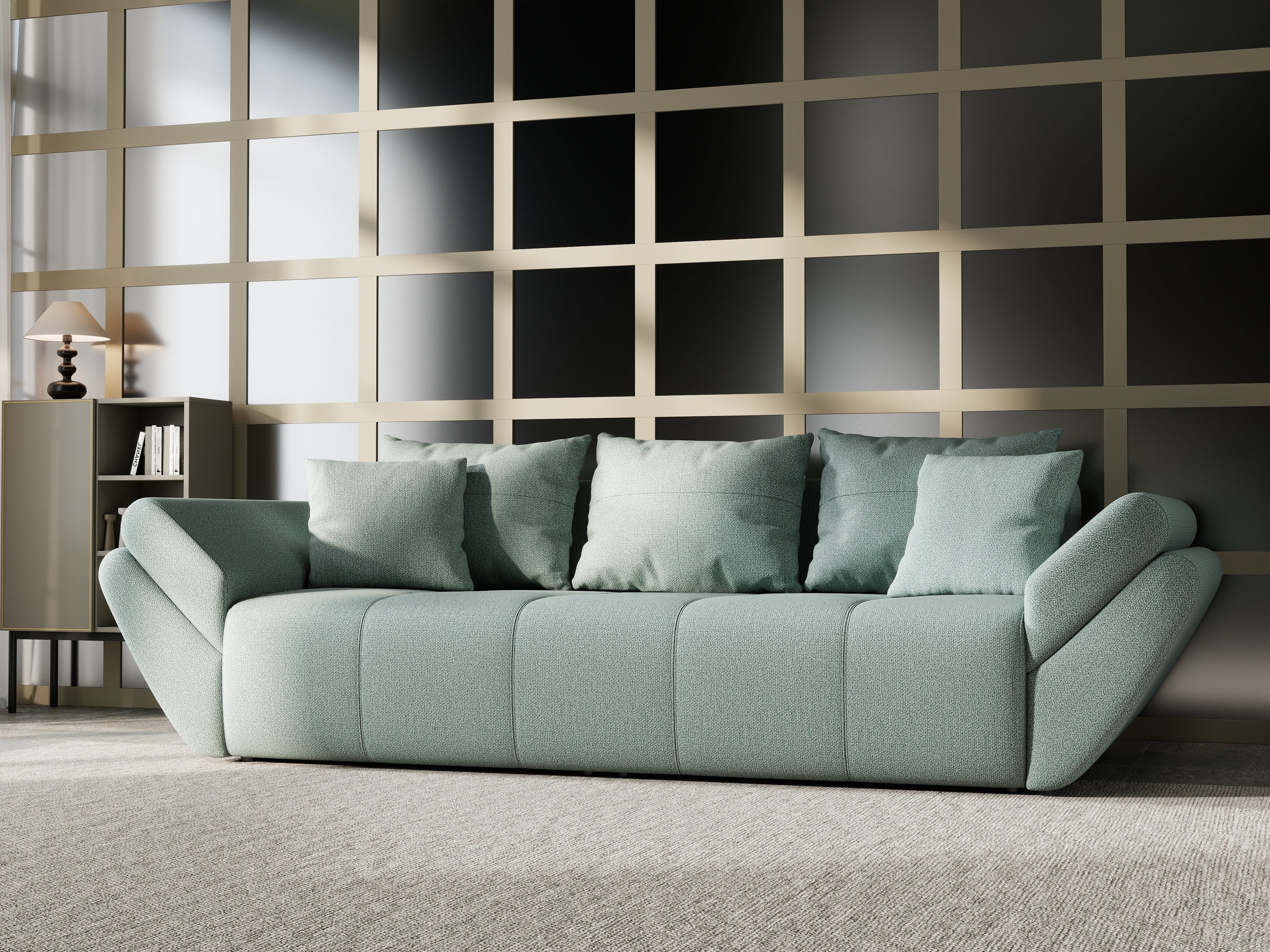 Canapea extensibilă dumonde cu ladă de depozitare si sezut confortabil din spuma high-density, Berlin Enjoy Mint 250x100 cm