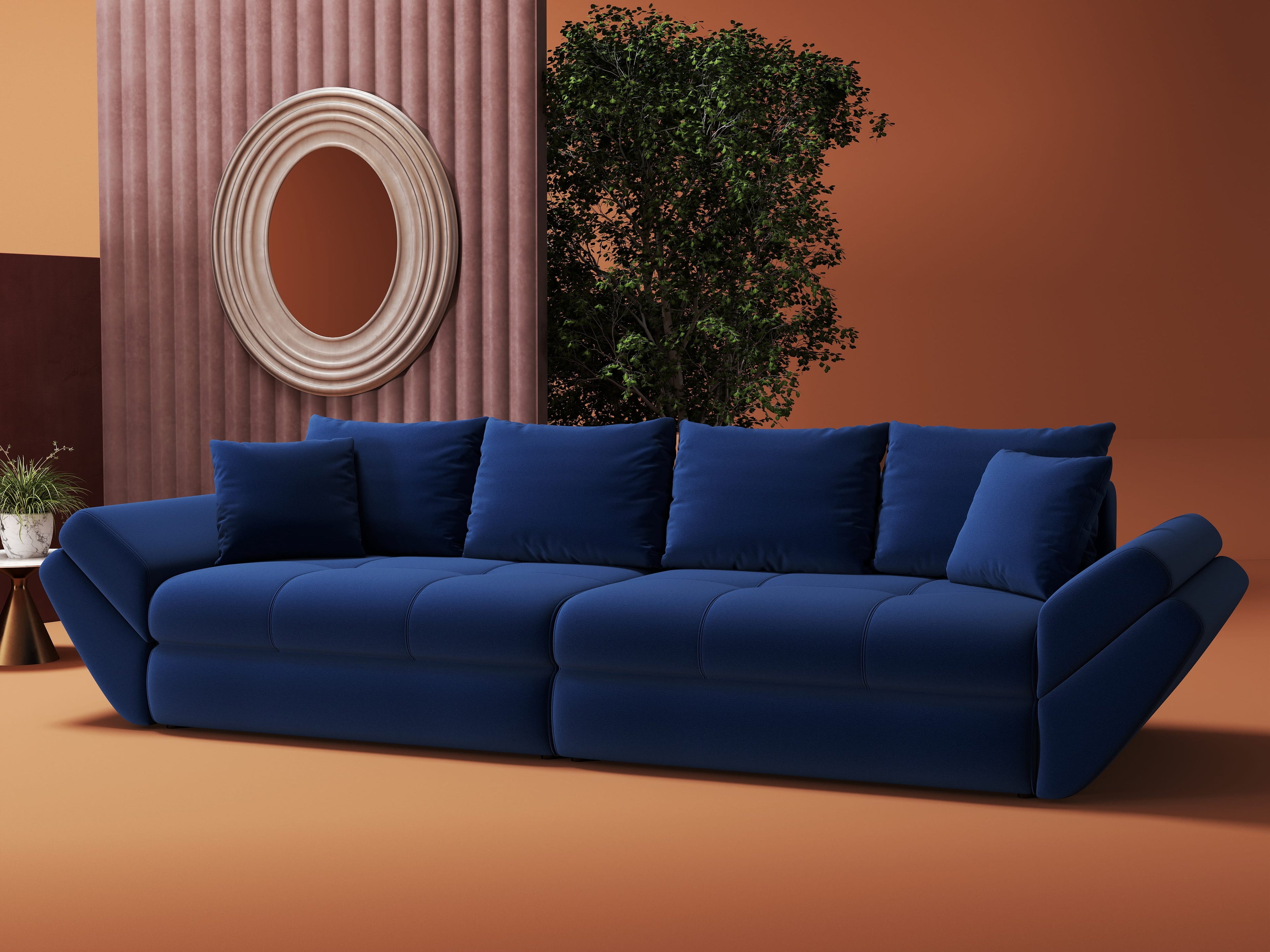 Canapea extensibilă dumonde cu ladă de depozitare si sezut confortabil din spuma high-density, Loana Royal Albastru 300x100 cm