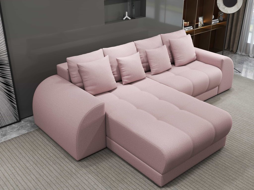 Colțar extensibil dumonde cu ladă de depozitare si sezut confortabil din spuma high-density, Verona Enjoy Roz 290x185 cm