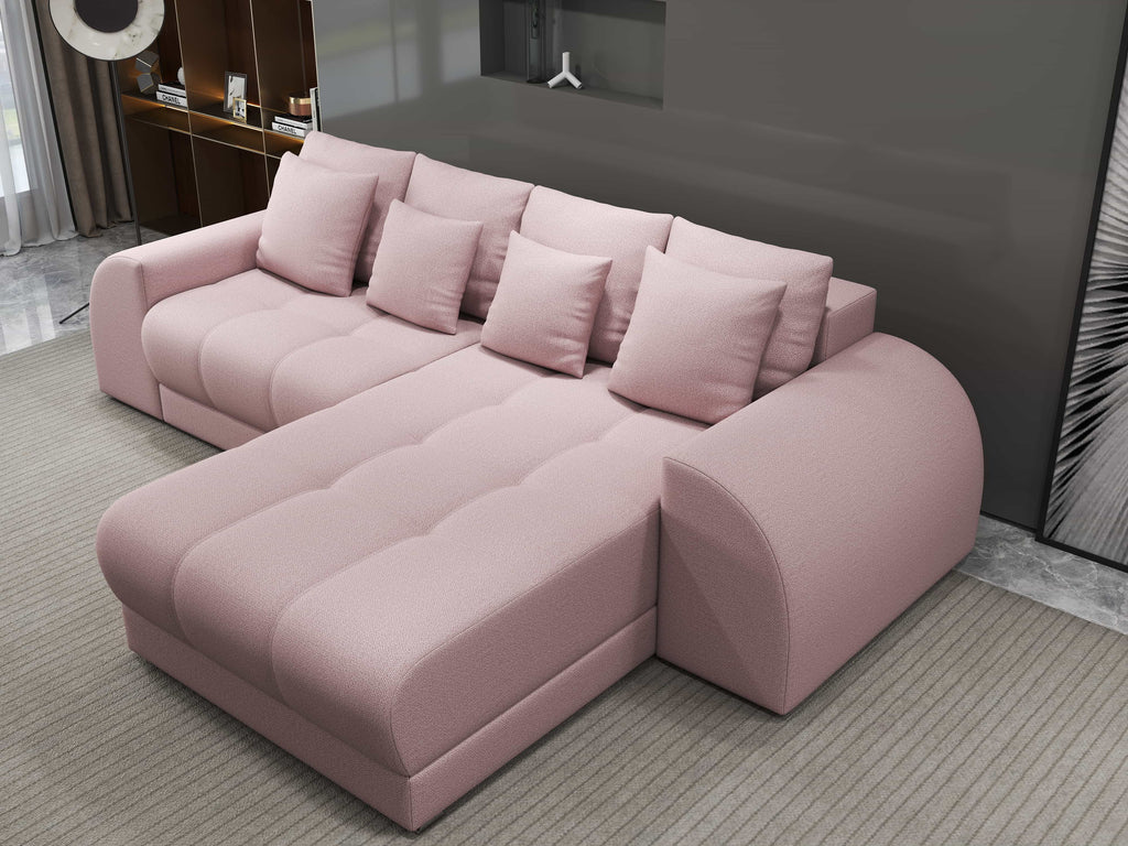 Colțar extensibil dumonde cu ladă de depozitare si sezut confortabil din spuma high-density, Verona Enjoy Roz II 290x185 cm