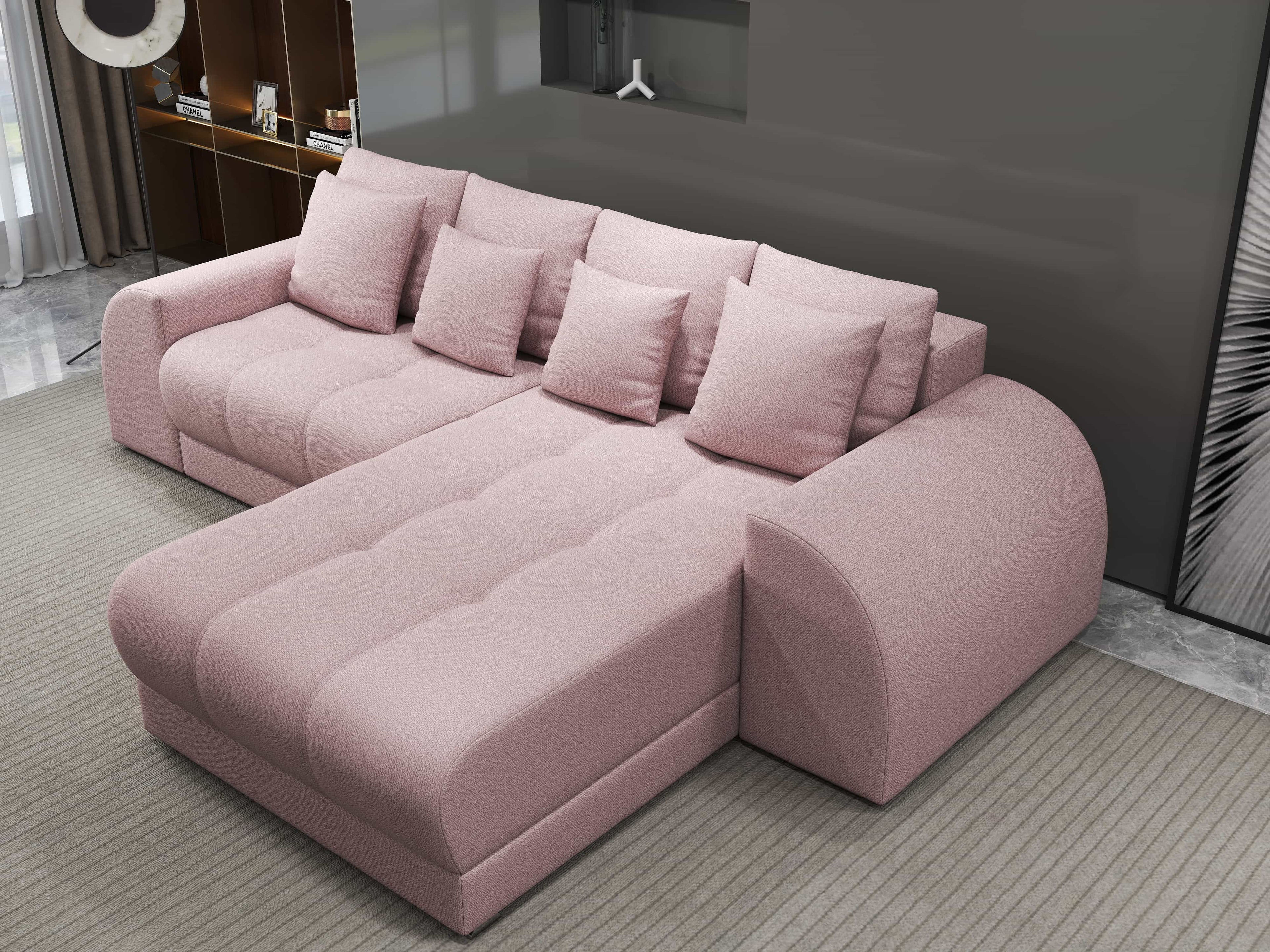 Colțar extensibil dumonde cu ladă de depozitare si sezut confortabil din spuma high-density, Verona Enjoy Roz II 290x185 cm