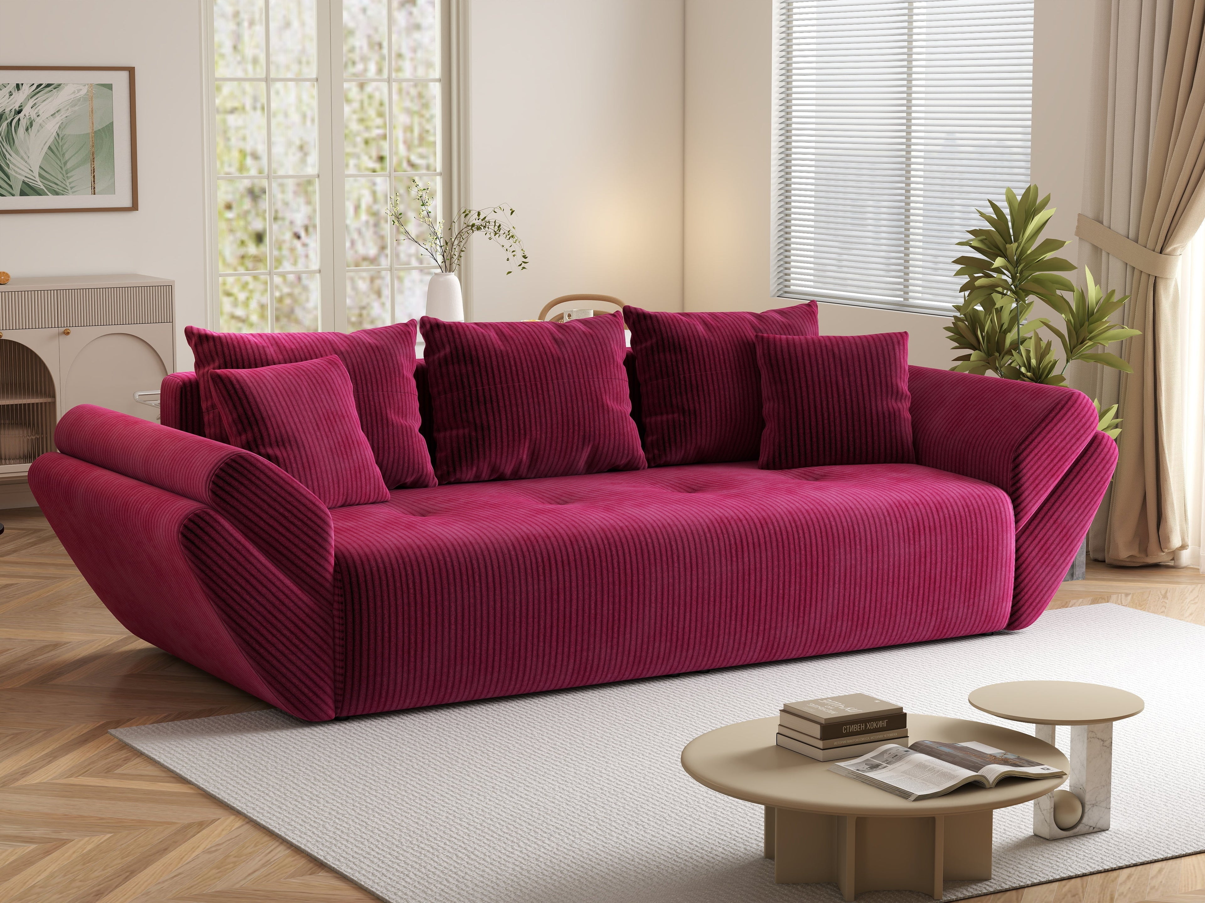 Canapea extensibilă dumonde cu ladă de depozitare si sezut confortabil din spuma high-density, Berlin Zoom Red 250x100 cm