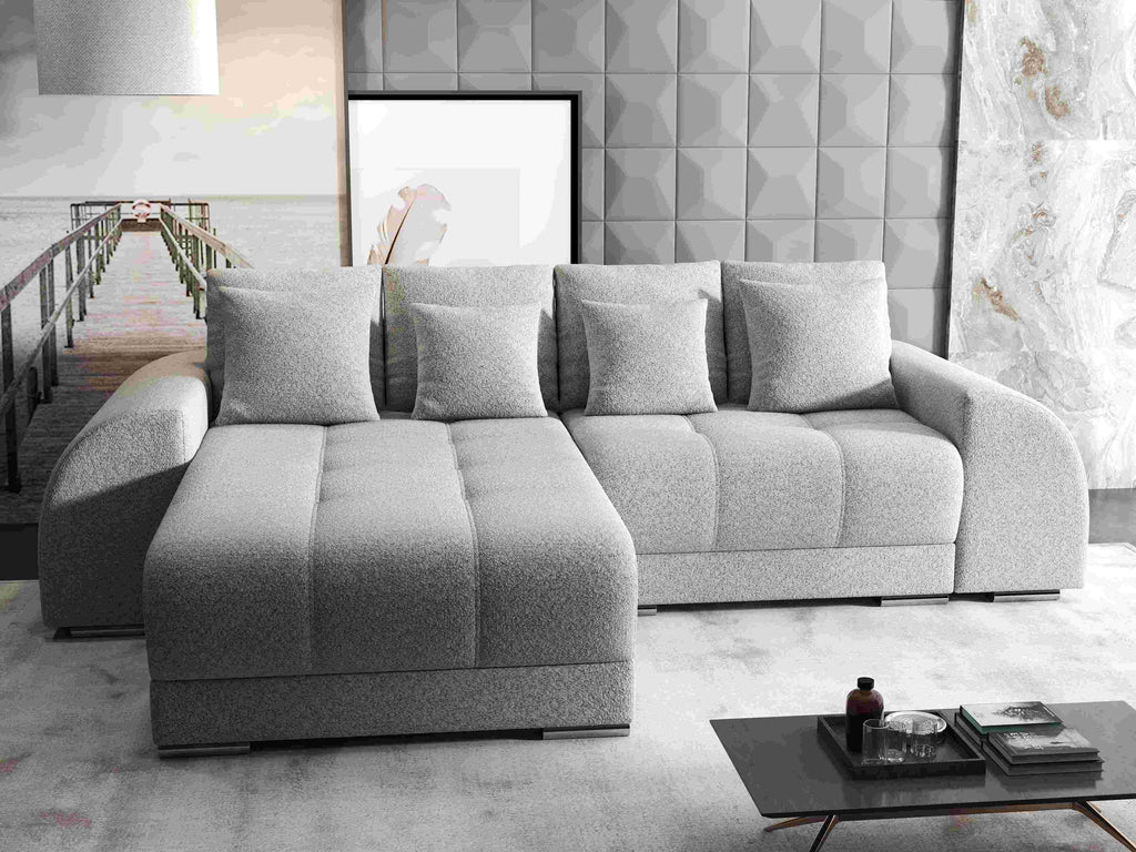 Colțar extensibil dumonde cu ladă de depozitare si sezut confortabil din spuma high-density, Verona Euphoria Dove 290x185 cm