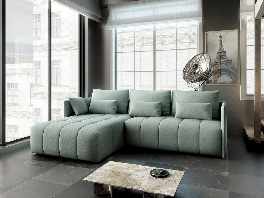 Colțar extensibil dumonde cu ladă de depozitare si sezut confortabil din spuma high-density, Malta Enjoy Mint 235x185 cm