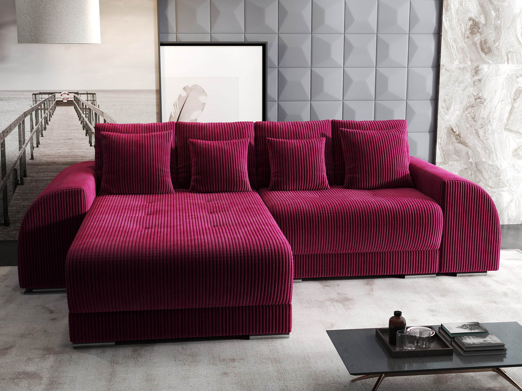 Colțar extensibil dumonde cu ladă de depozitare si sezut confortabil din spuma high-density, Verona Zoom Rosu 290x185 cm