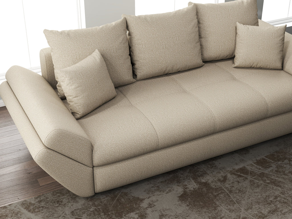 Canapea extensibilă dumonde cu ladă de depozitare si sezut confortabil din spuma high-density, Loana Enjoy Camel 250x100 cm