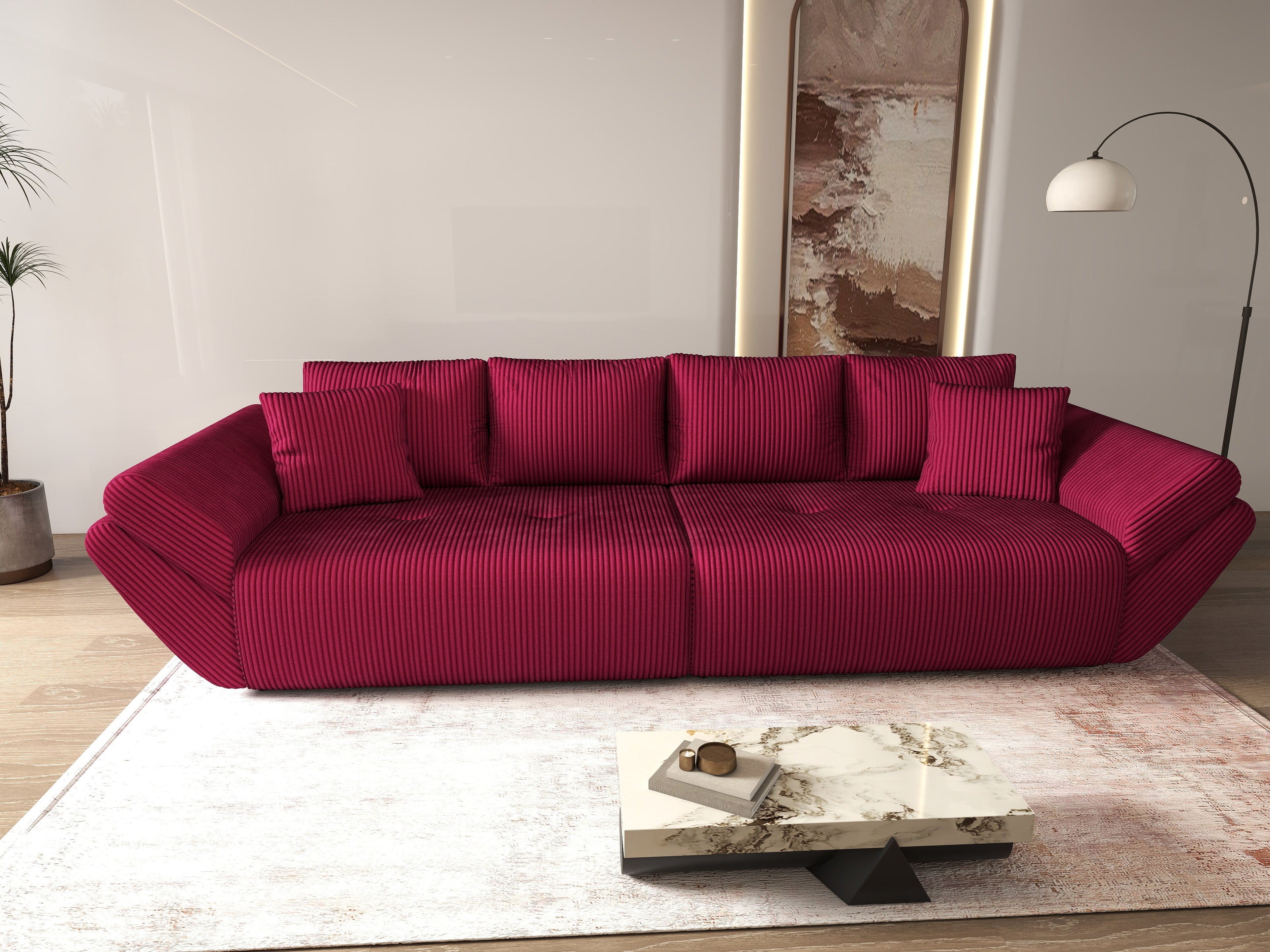 Canapea extensibilă dumonde cu ladă de depozitare si sezut confortabil din spuma high-density, Berlin Zoom Red 300x100 cm