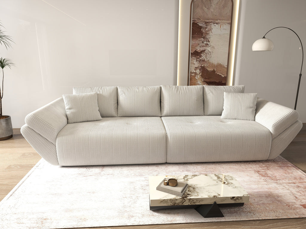 Canapea extensibilă dumonde cu ladă de depozitare si sezut confortabil din spuma high-density, Berlin Zoom Cream 300x100 cm